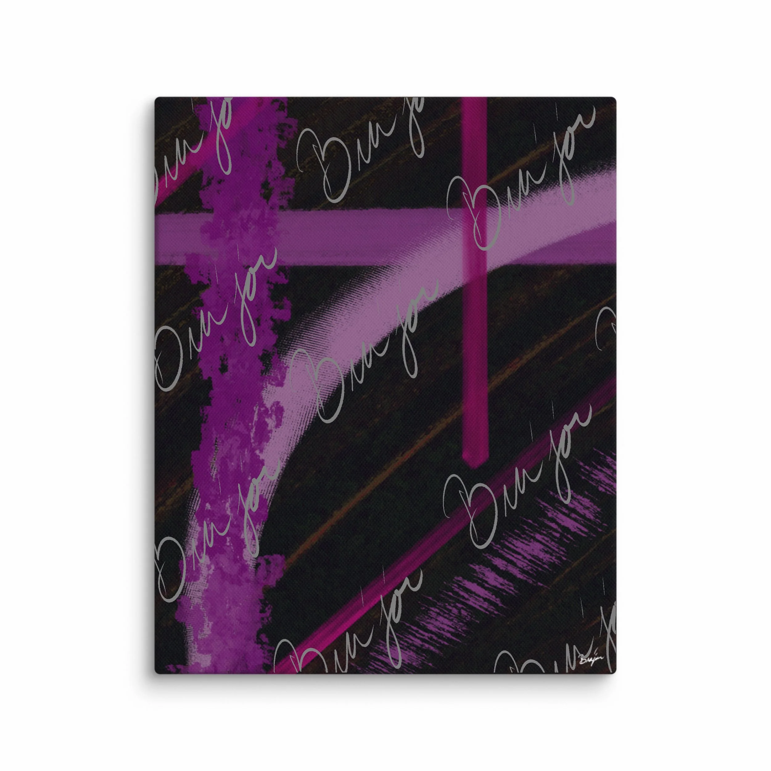 8x10 Abstract canvas artwork titled Be Soft designed by the digital abstract artist Bra'jor. Artwork includes the colors Purple, Lavender, Pink, Orange, and Black