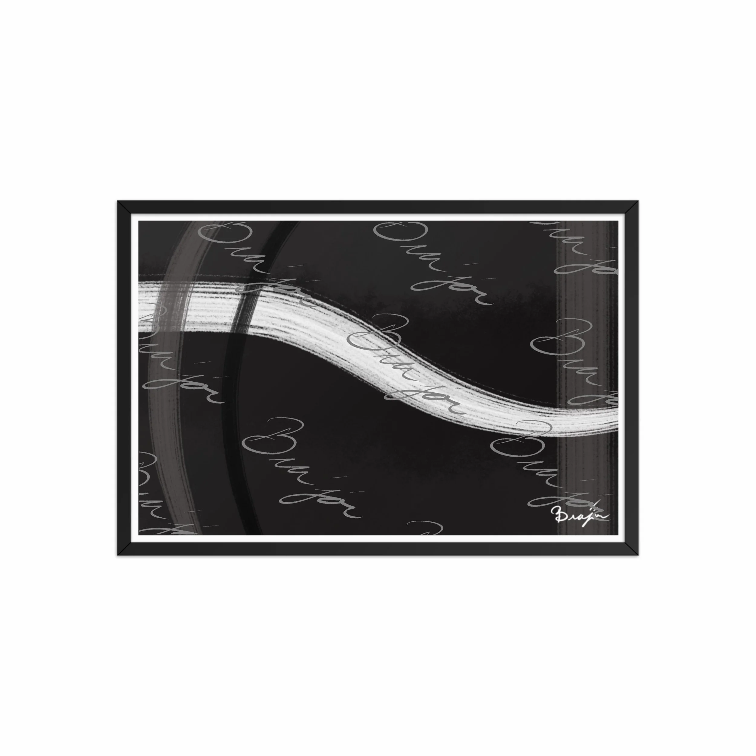 20x30 Black Framed abstract artwork titled See It Through designed by the digital abstract artist Bra'jor. Artwork includes the colors Black, White, and Gray