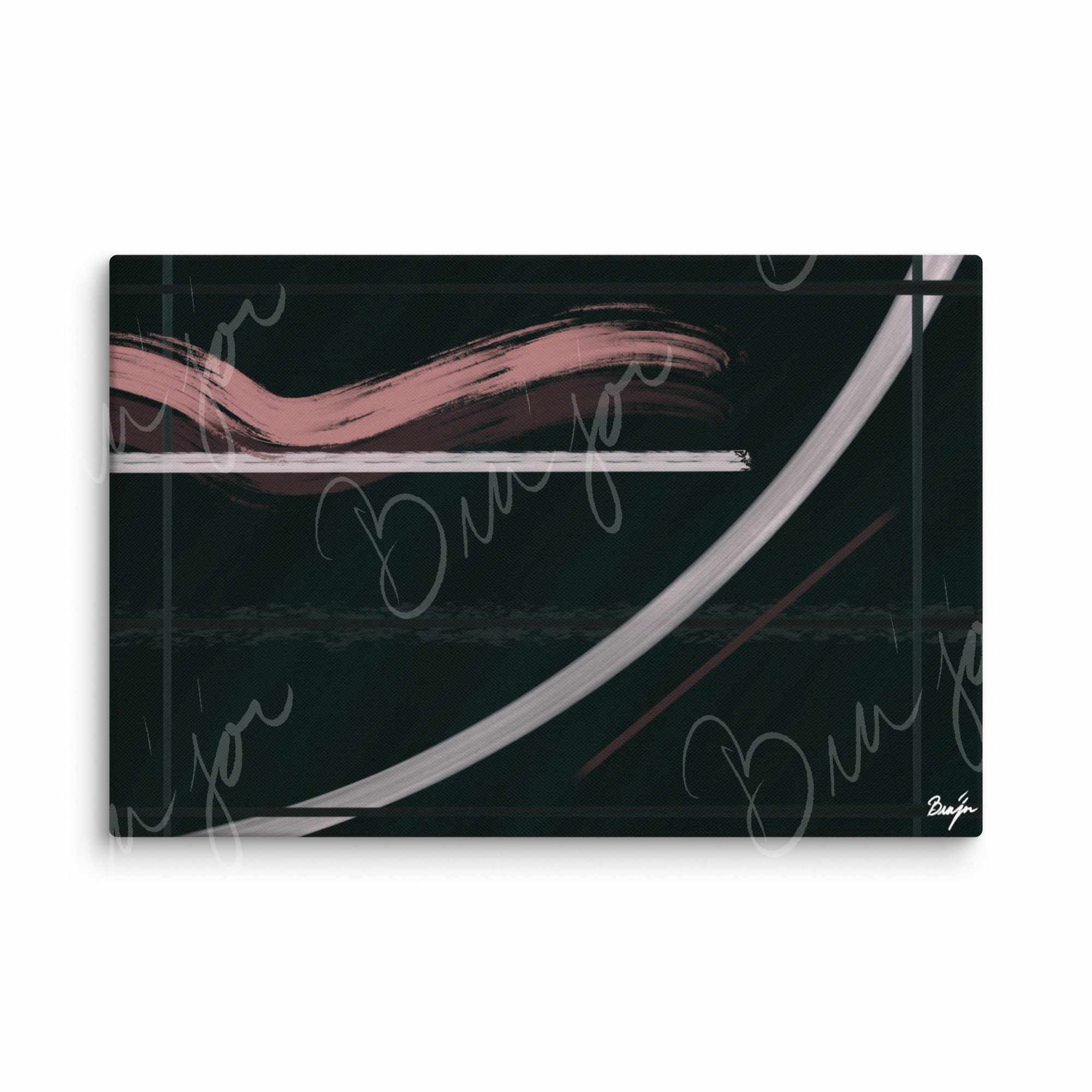 24x36 Canvas Abstract artwork titled Together designed by the digital abstract artist Bra'jor. Artwork includes the colors Brown, Pink, Green, and White