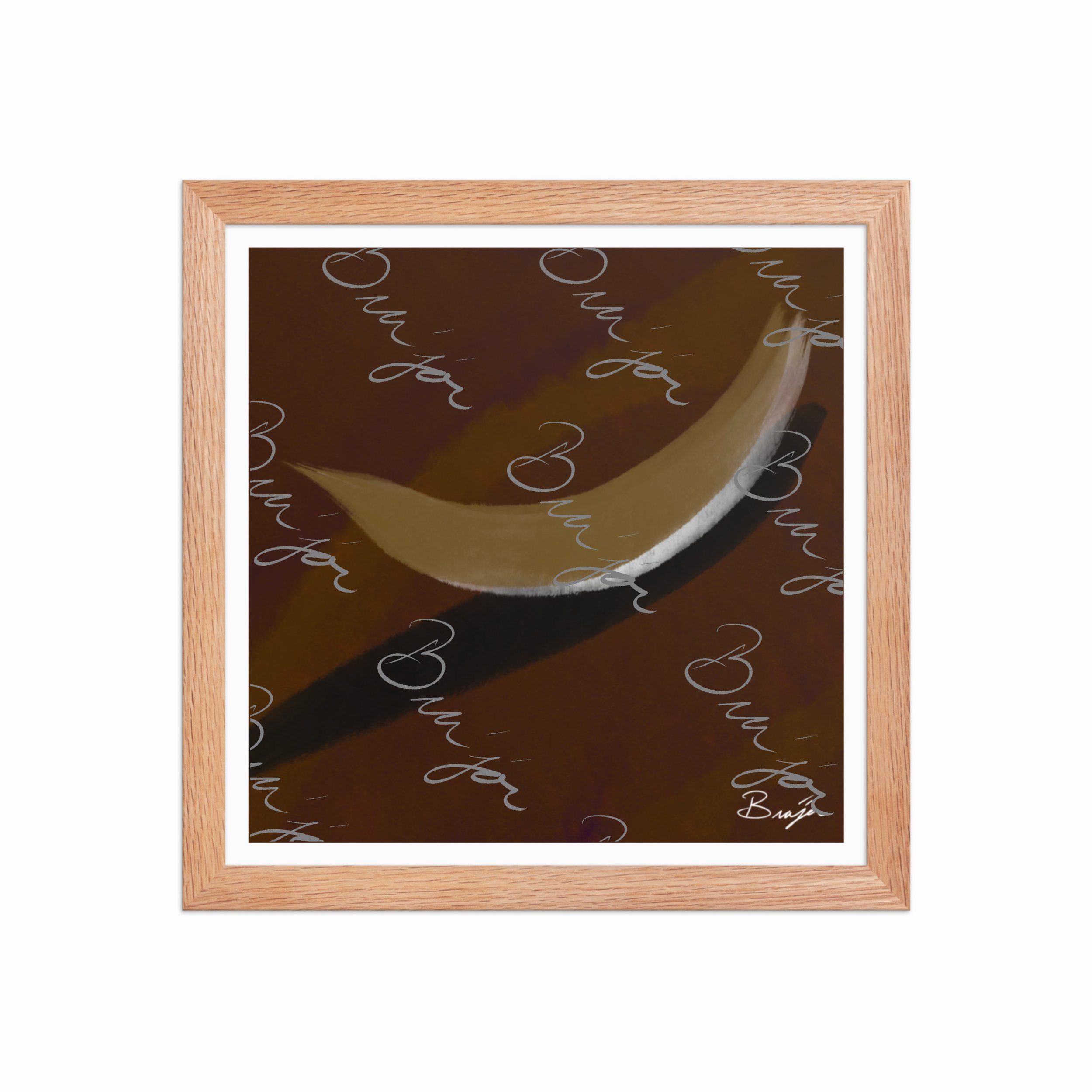 12x12 Red Oak Framed abstract artwork titled Always There designed by the digital abstract artist Bra'jor. Artwork includes the colors Brown, Tan, White, and Black with a Purple undertone