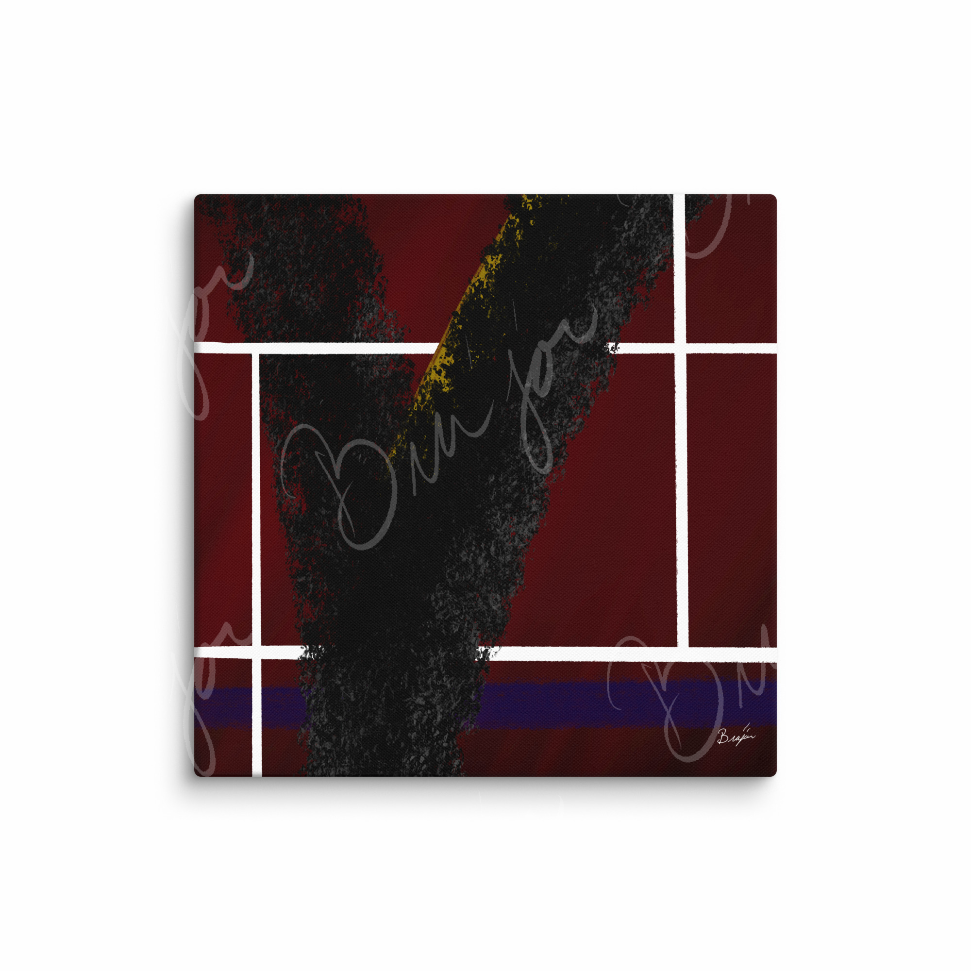 32x32 XL Canvas Abstract artwork titled Step Out designed by the digital abstract artist Bra'jor. Artwork includes the colors Red, White, Black, Yellow, and Blue