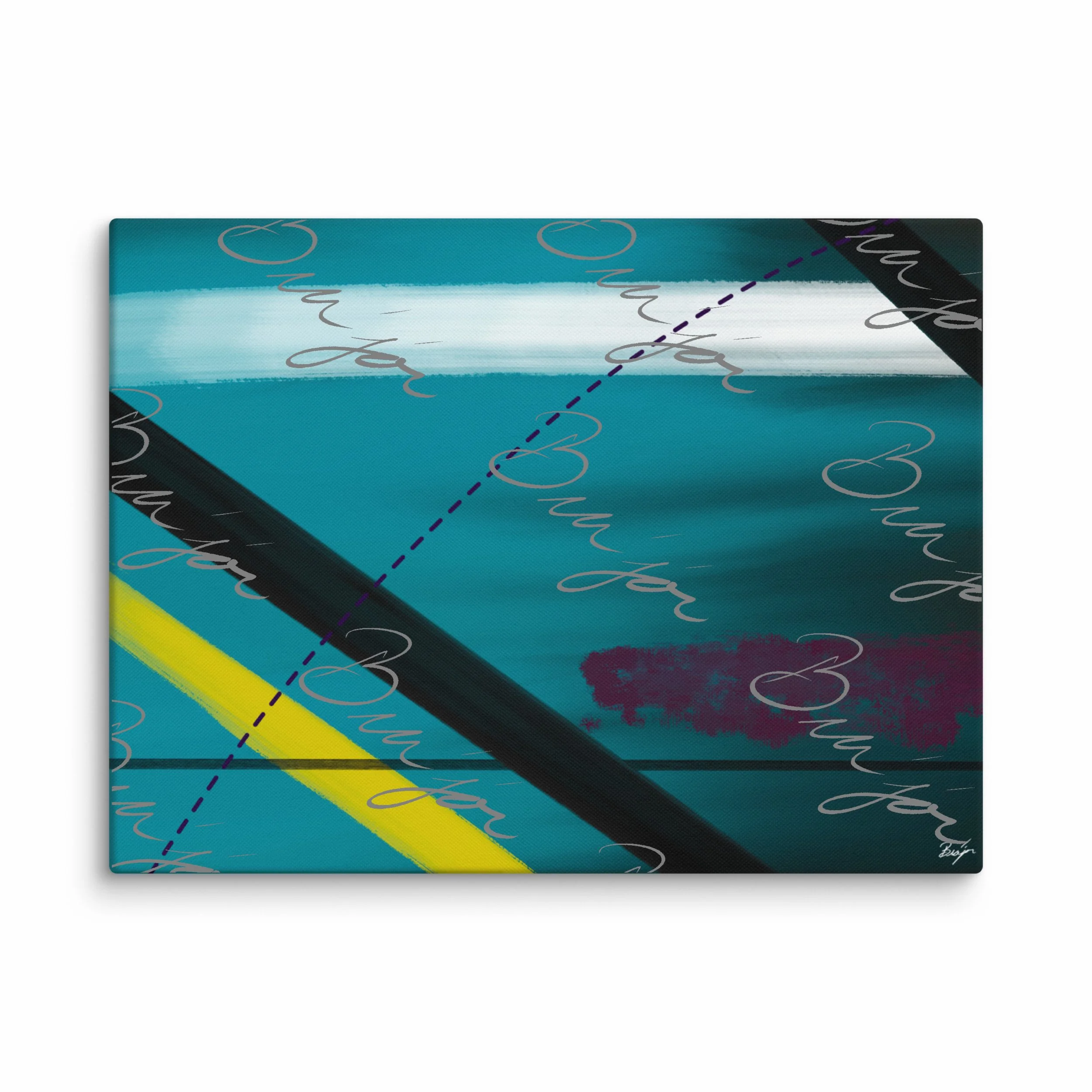30x40 XL Canvas Abstract artwork titled First designed by the digital abstract artist Bra'jor. Artwork includes the colors Blue, Yellow, Black, Purple, and White