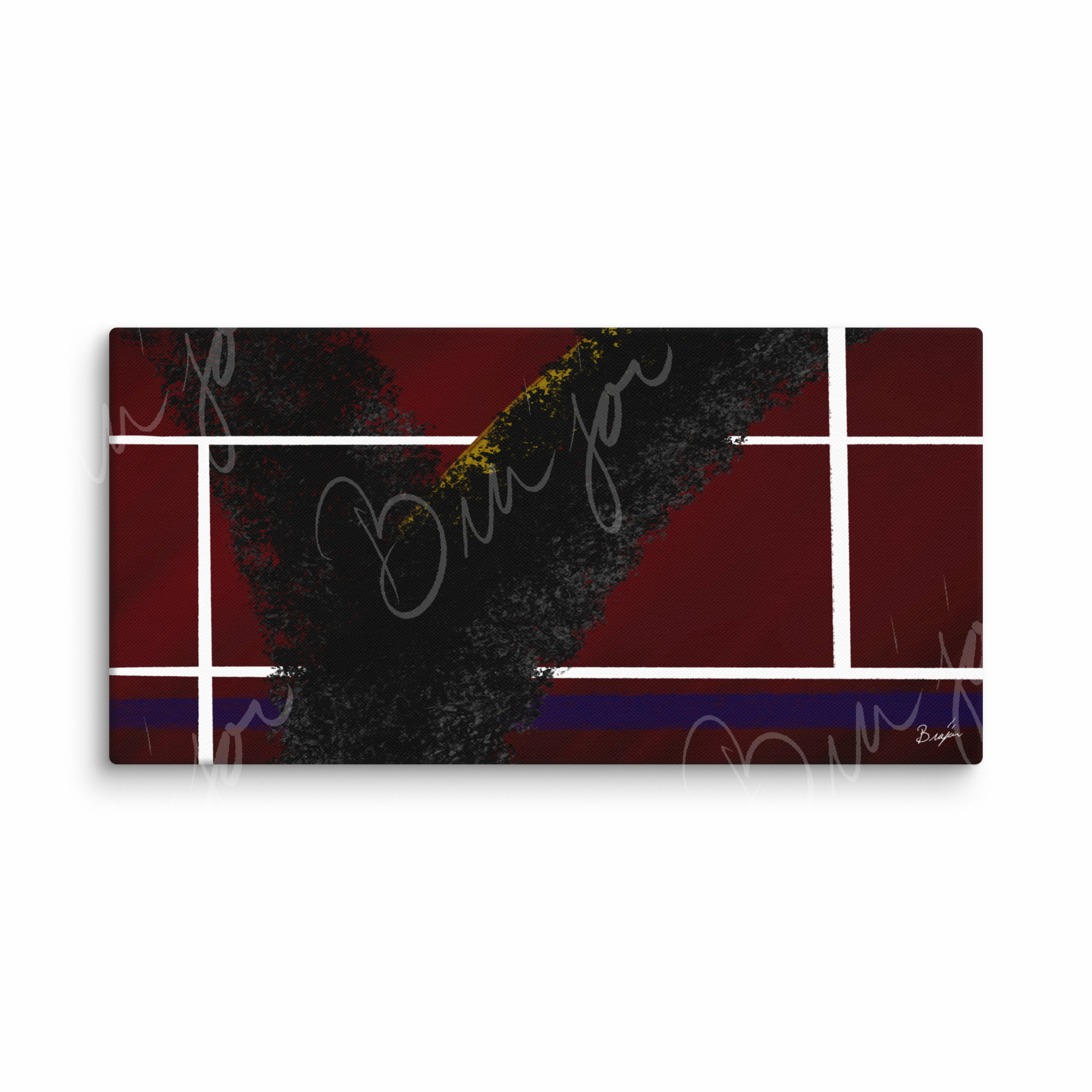 30x60 XL Canvas Abstract artwork titled Step Out designed by the digital abstract artist Bra'jor. Artwork includes the colors Red, White, Black, Yellow, and Blue
