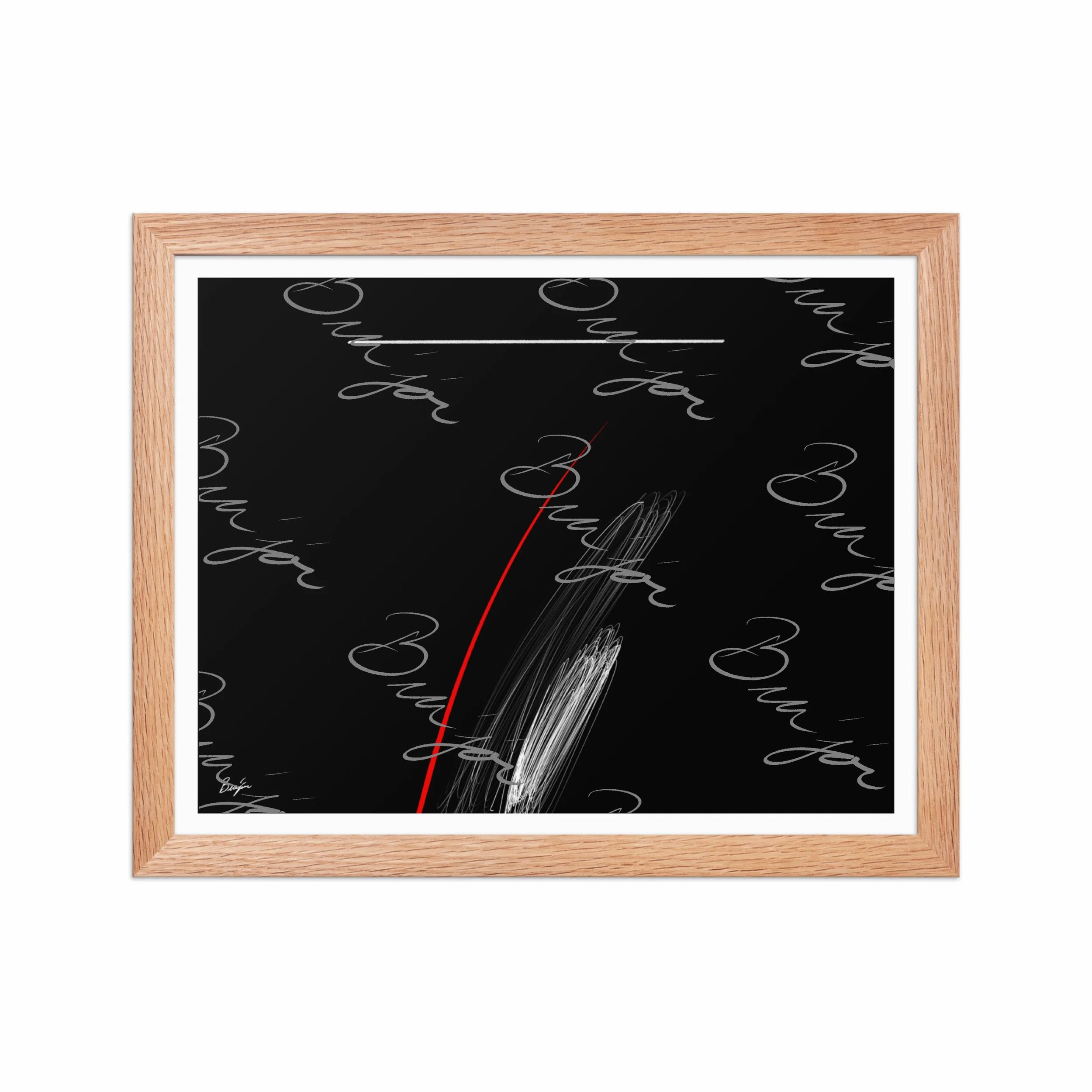 11x14 Red Oak Framed Self Titled Abstract artwork ‘Bra’jor’ designed by the digital abstract artist Bra'jor. Artwork includes the colors Black, Red, and White