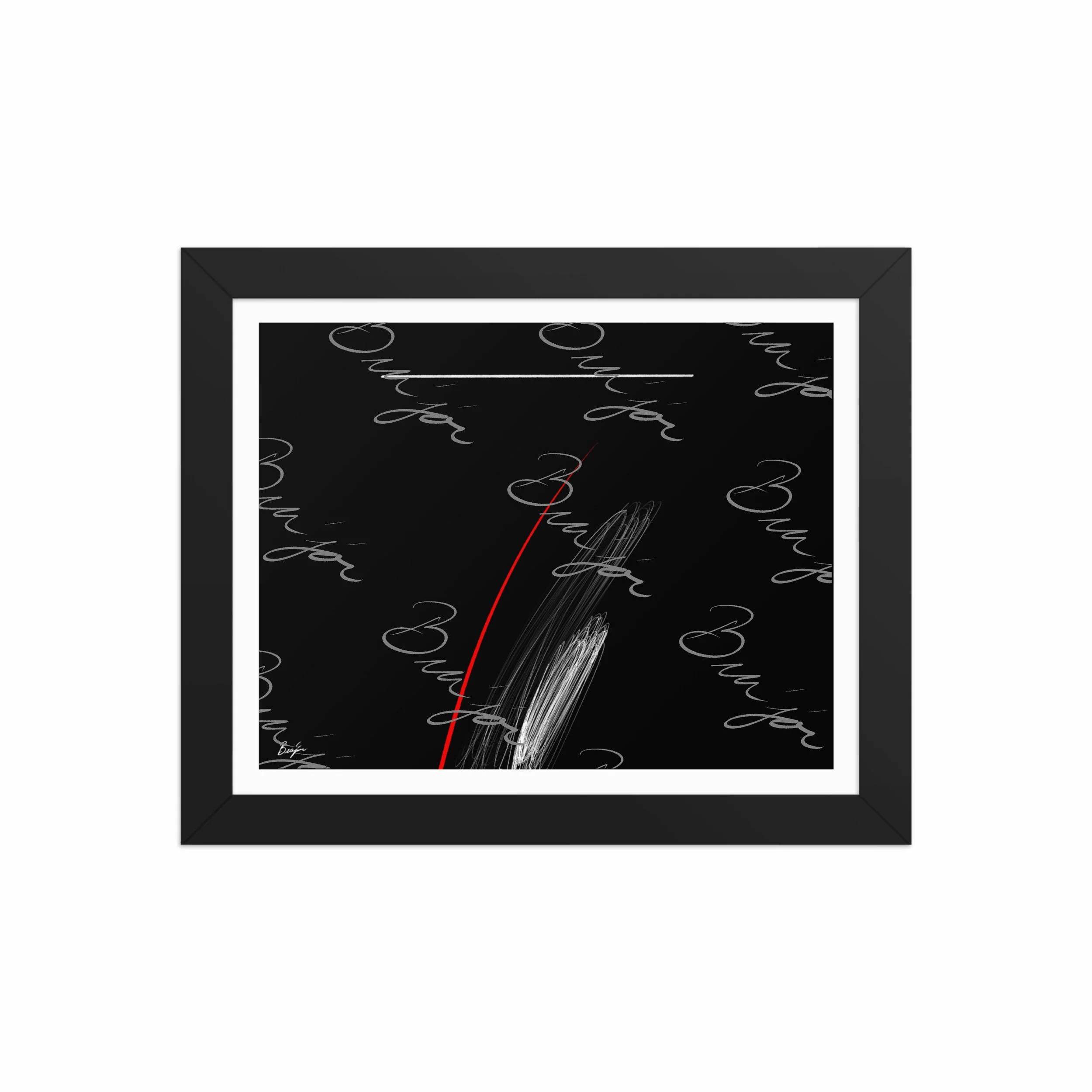 8x10 Black Framed Self Titled Abstract artwork ‘Bra’jor’ designed by the digital abstract artist Bra'jor. Artwork includes the colors Black, Red, and White