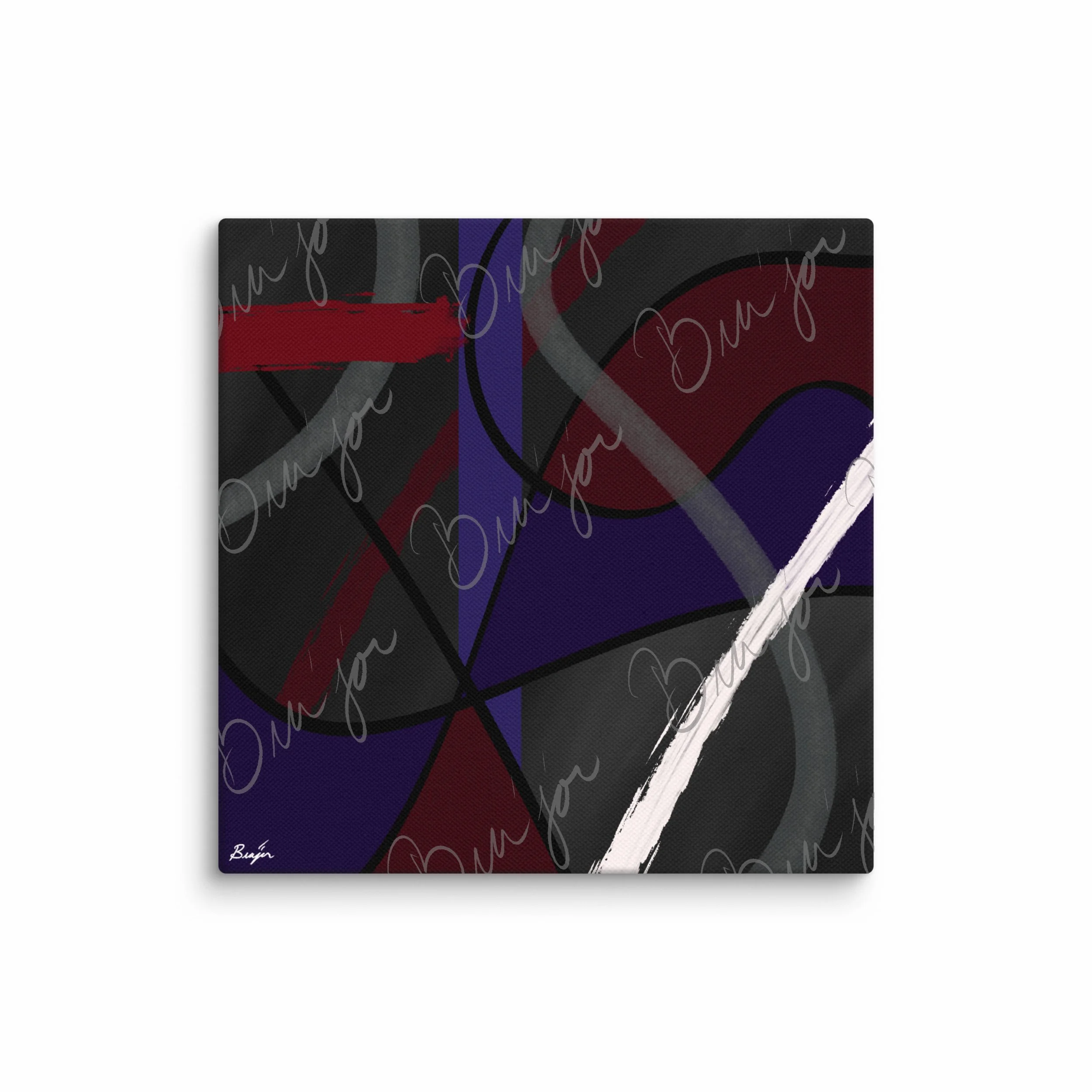 16x16 Canvas Abstract artwork titled Different designed by the digital abstract artist Bra'jor. Artwork includes the colors Purple, Blue, Red, Gray, and Black
