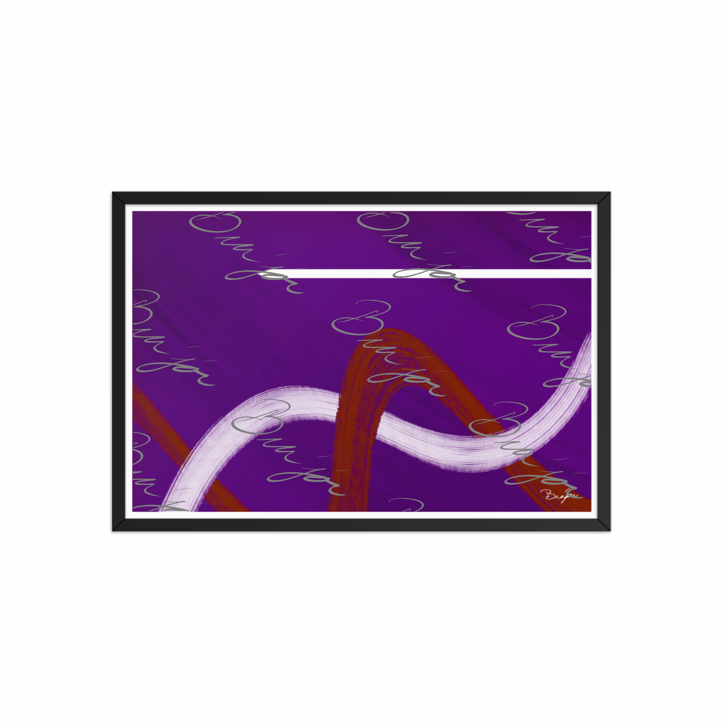 20x30 Black Framed abstract artwork titled Quiet designed by the digital abstract artist Bra'jor. Artwork includes the colors Purple, Red, and White