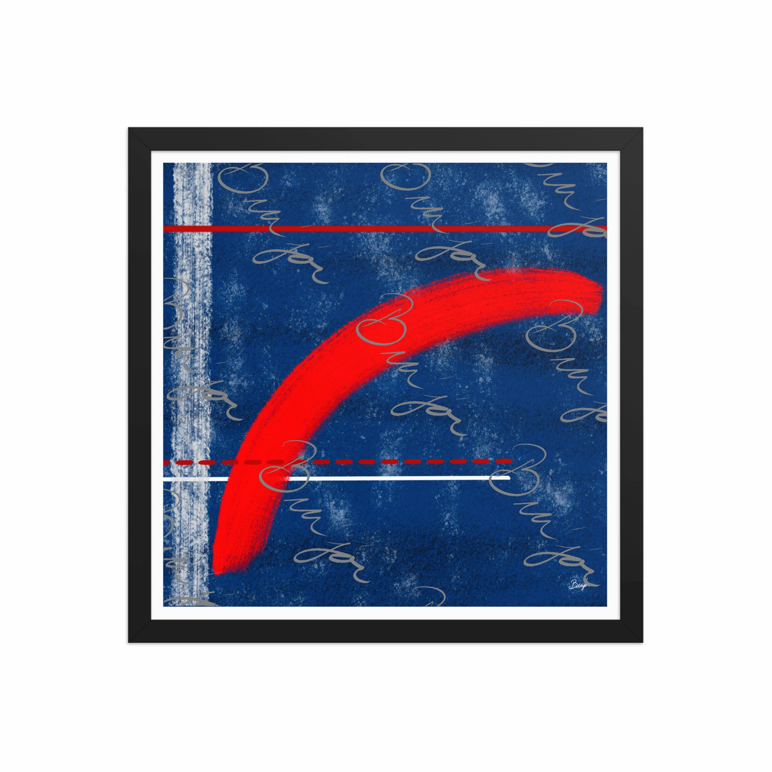 16x16 Black Framed abstract artwork titled Be Bold designed by the digital abstract artist Bra'jor. Artwork includes the colors Blue, White, and Red