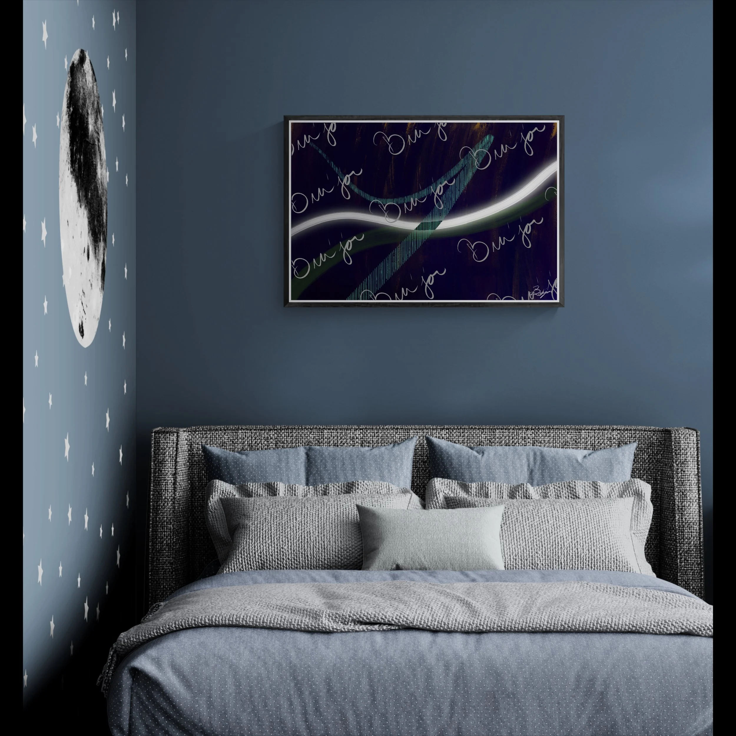 Abstract artwork titled Hope designed by the digital abstract artist Bra'jor. Artwork includes the colors Green, White, Teal, and Orange