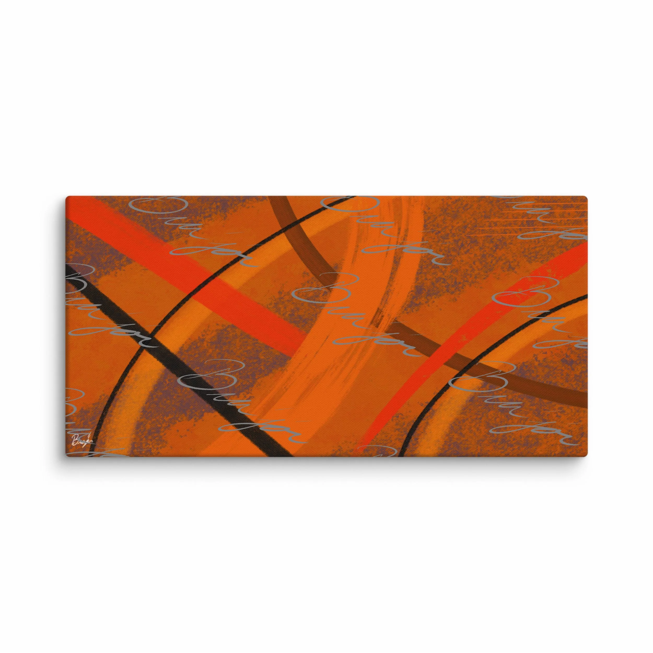 30x60 XL Canvas Abstract artwork titled Challenges designed by the digital abstract artist Bra'jor. Artwork includes the colors Orange, Brown, Blue, and Black