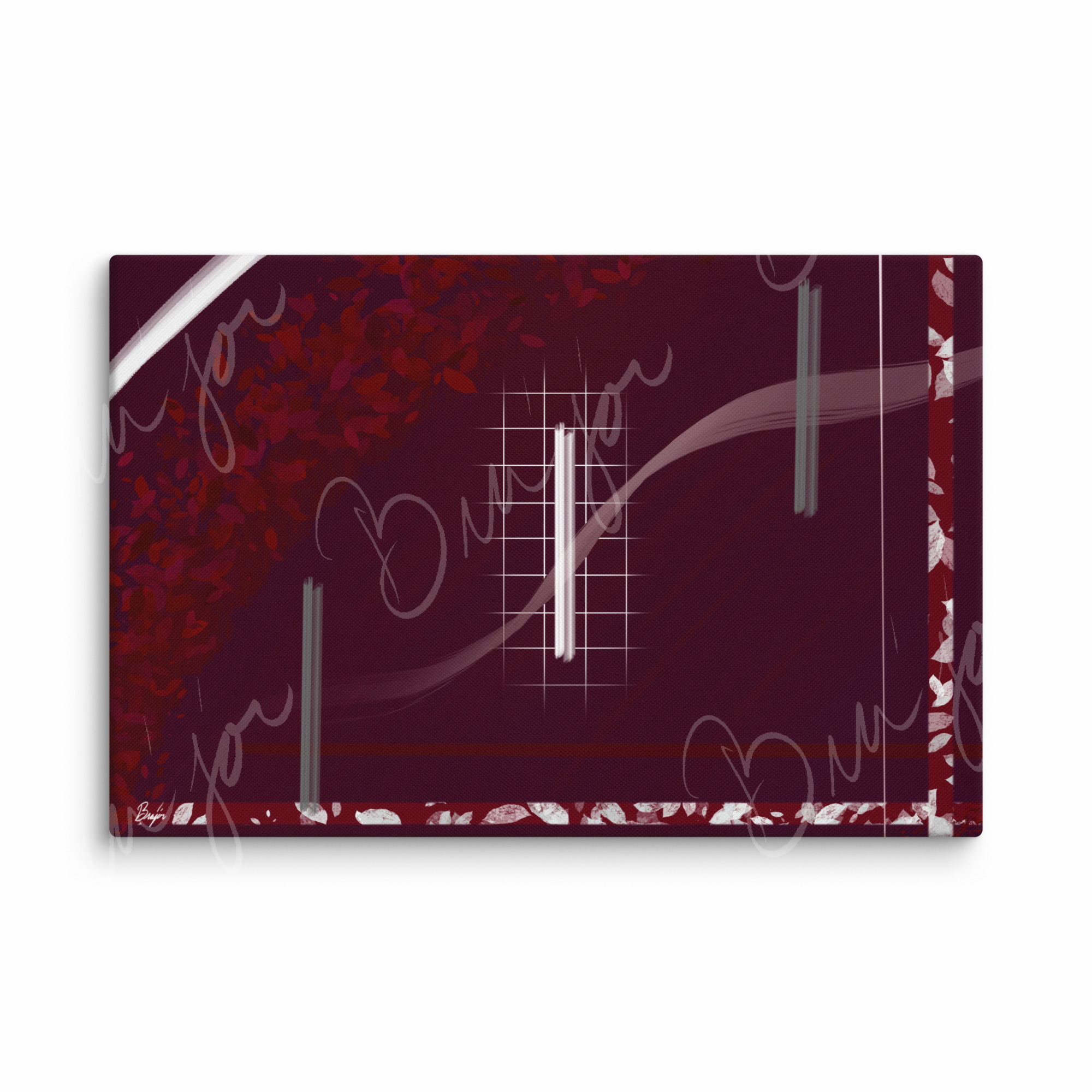 40x60 XL Canvas Abstract artwork titled Shine designed by the digital abstract artist Bra'jor. Artwork includes the colors Red, Gray, Maroon, White, and Soft Pink