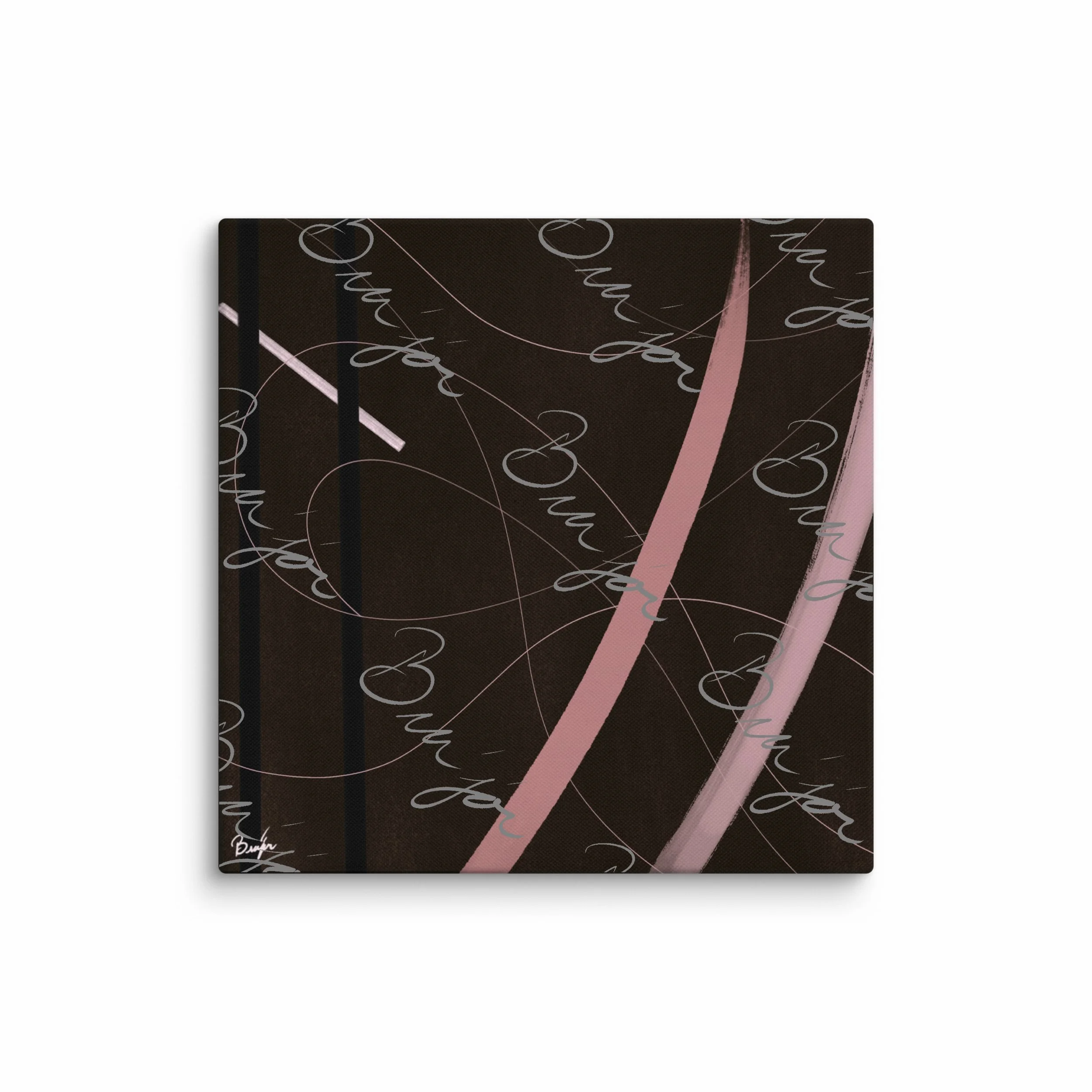 32x32 XL Canvas abstract artwork titled Beholder designed by the digital abstract artist Bra'jor. Artwork includes the colors Brown, Pink, Black, and White