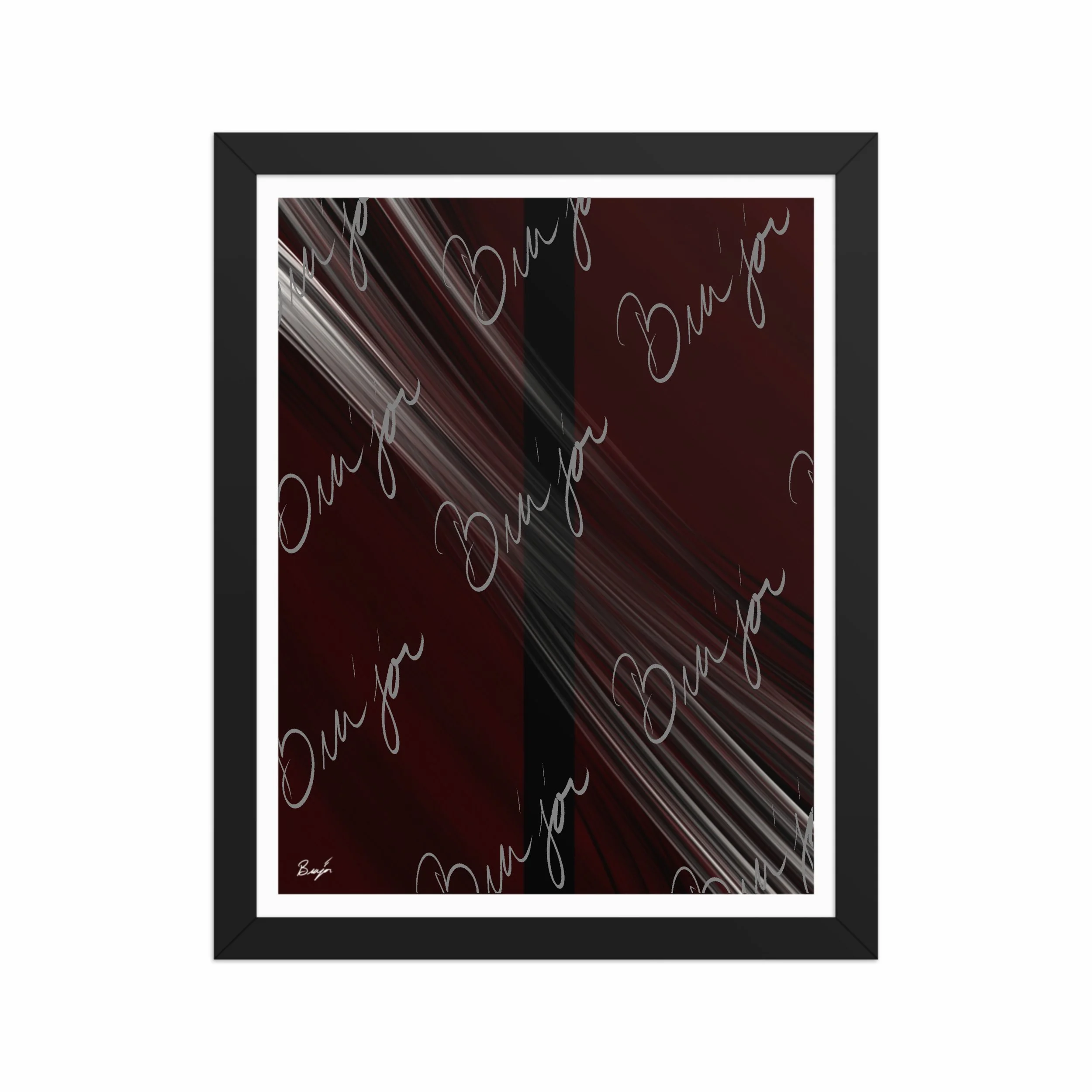 11x14 Black Framed abstract artwork titled Still Standing designed by the digital abstract artist Bra'jor. Artwork includes the colors Maroon, Red, Black, and White