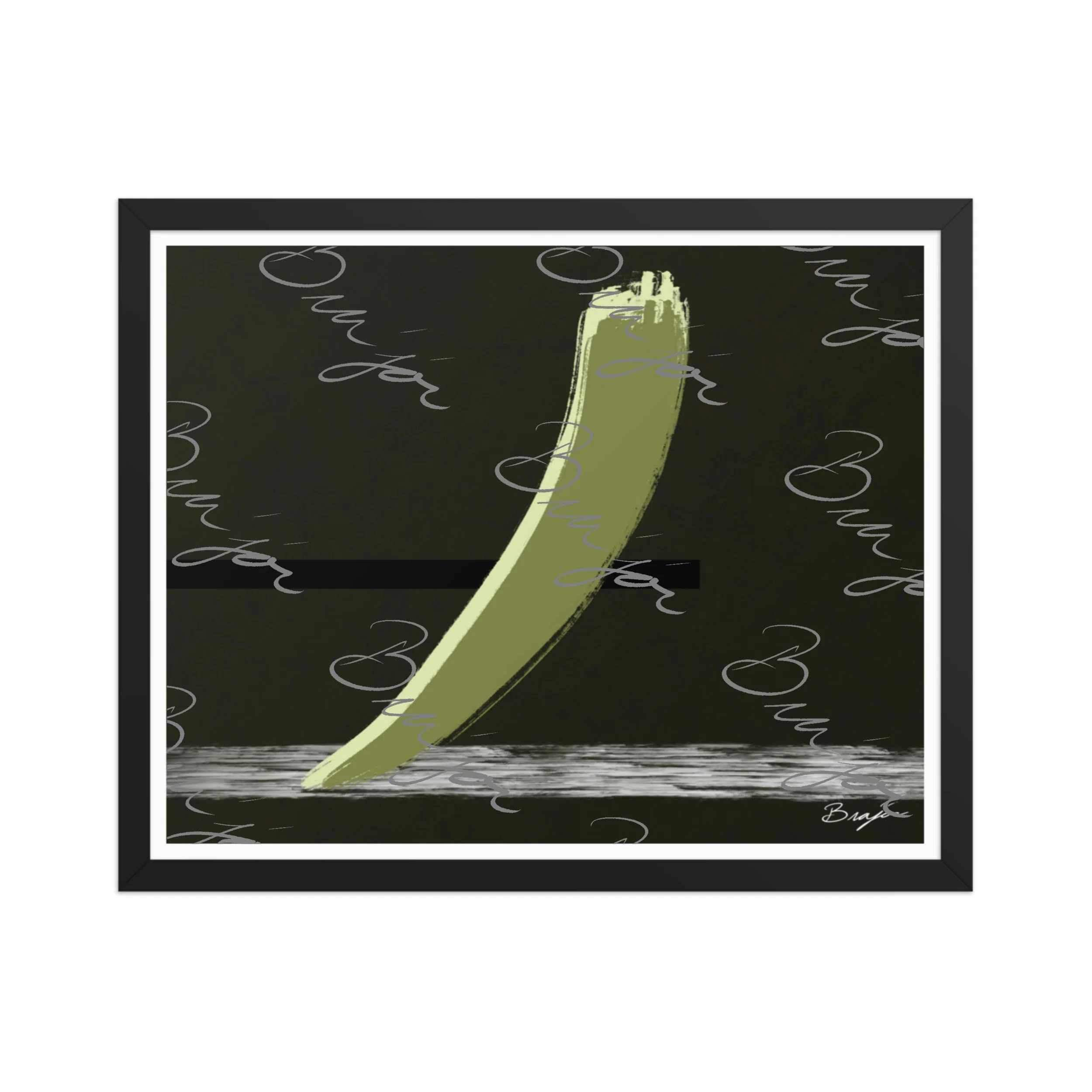 16x20 Black Framed abstract artwork titled Drift designed by the digital abstract artist Bra'jor. Artwork includes the colors Green in multiple shades, Black,  White, and Gray