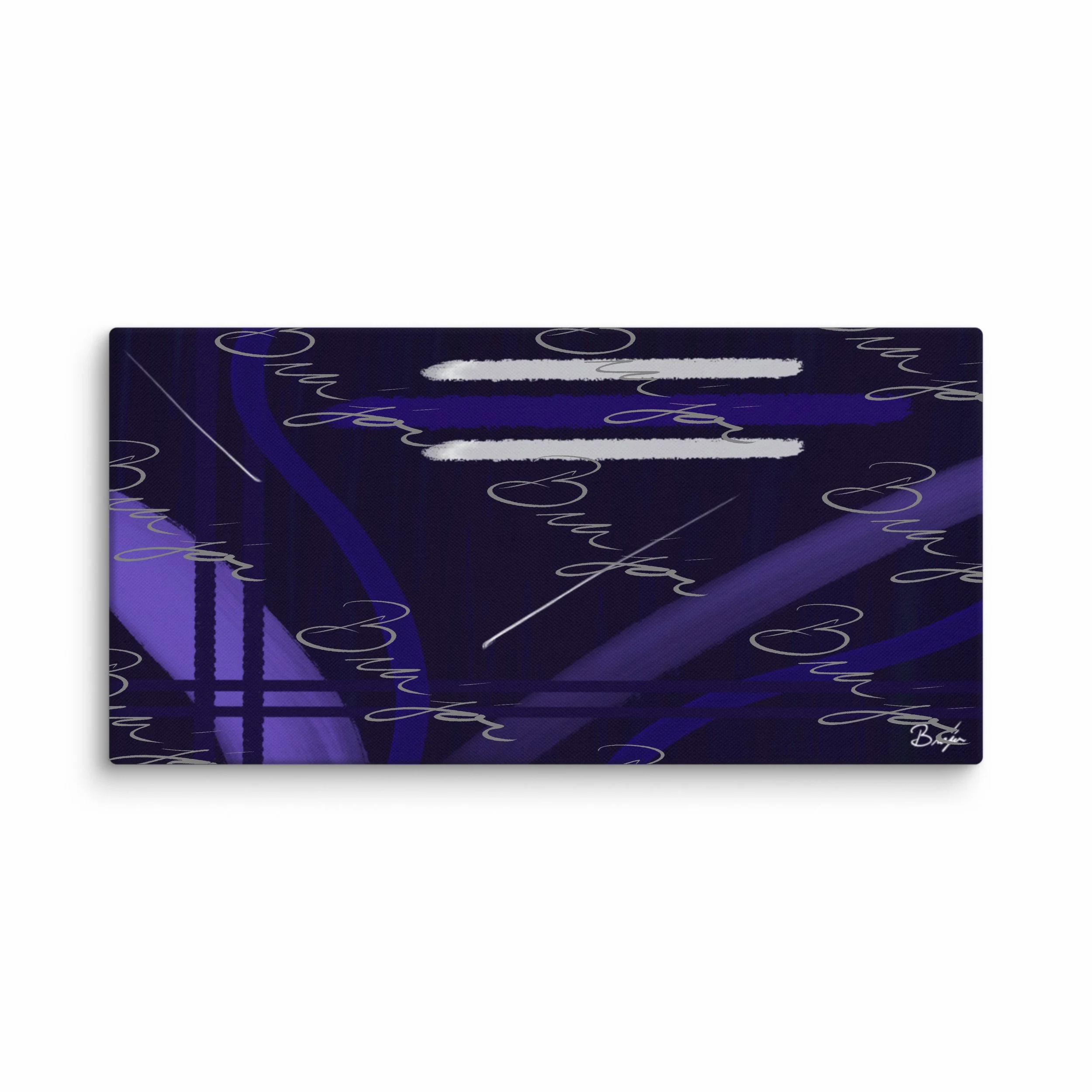 30x60 XL Canvas abstract artwork titled Beneath designed by the digital abstract artist Bra'jor. Artwork includes the colors Blue, White, Purple, and Navy