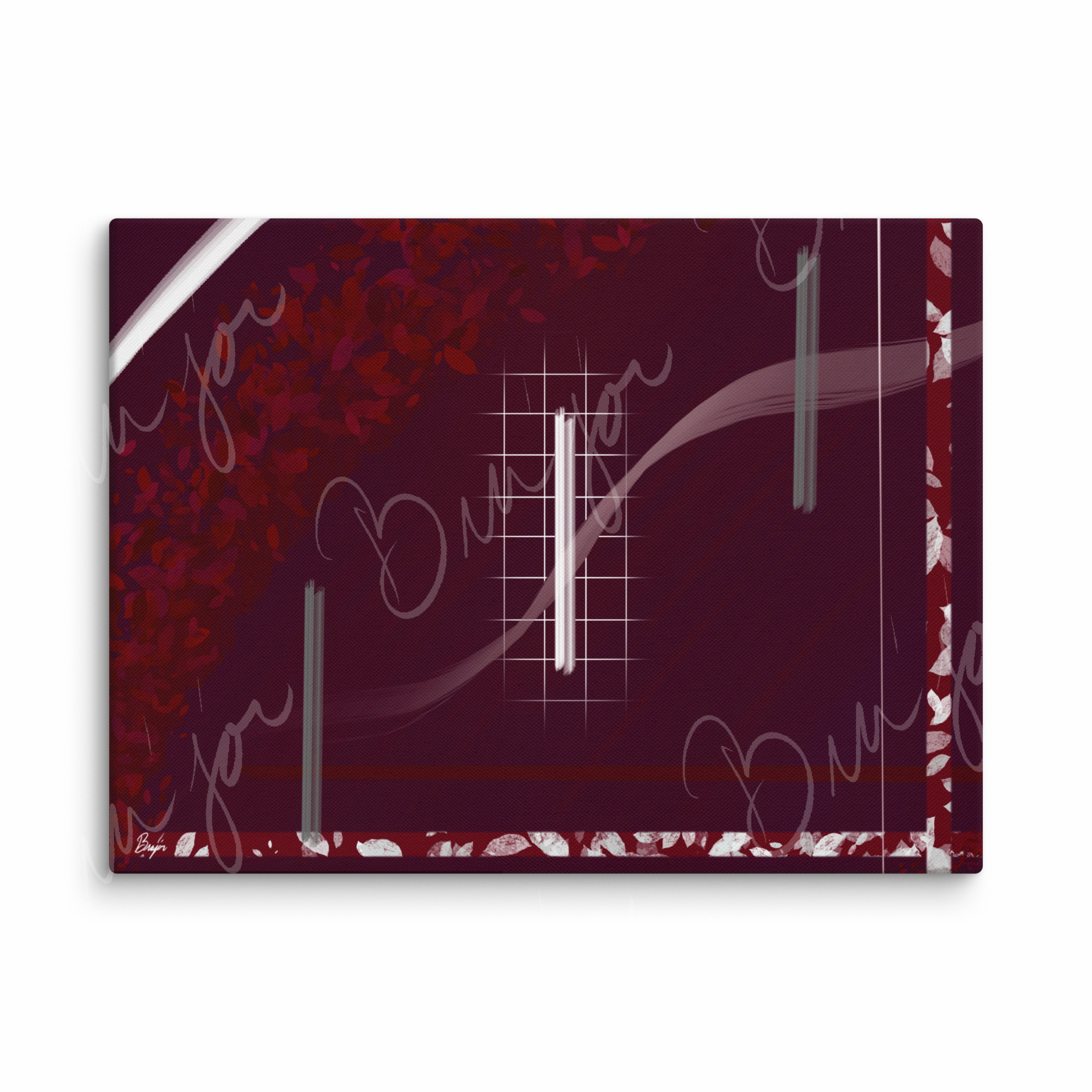 30x40 XL Canvas Abstract artwork titled Shine designed by the digital abstract artist Bra'jor. Artwork includes the colors Red, Gray, Maroon, White, and Soft Pink