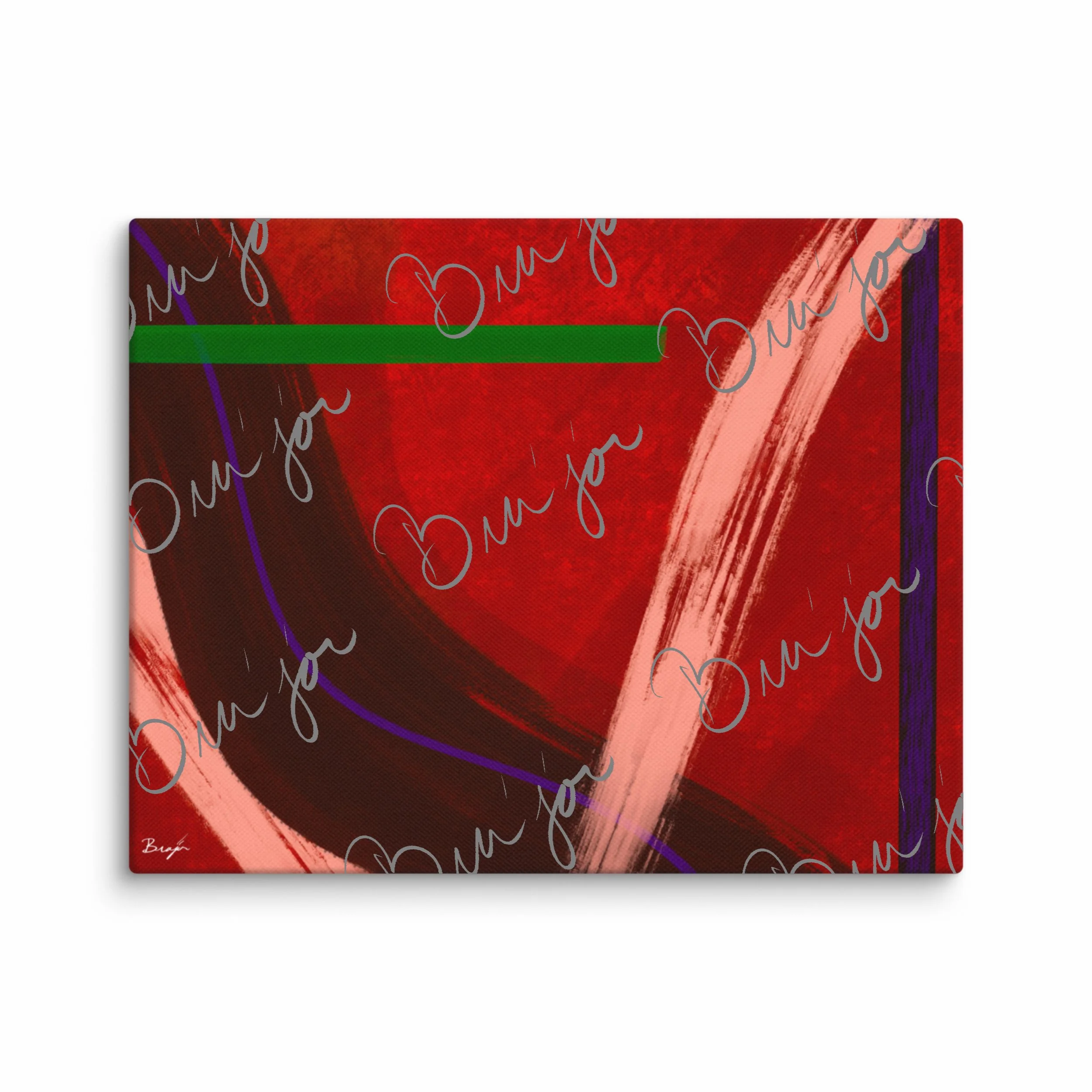 11x14 Canvas abstract artwork titled Feelings designed by the digital abstract artist Bra'jor. Artwork includes the colors Red, Orange, Purple, and Green