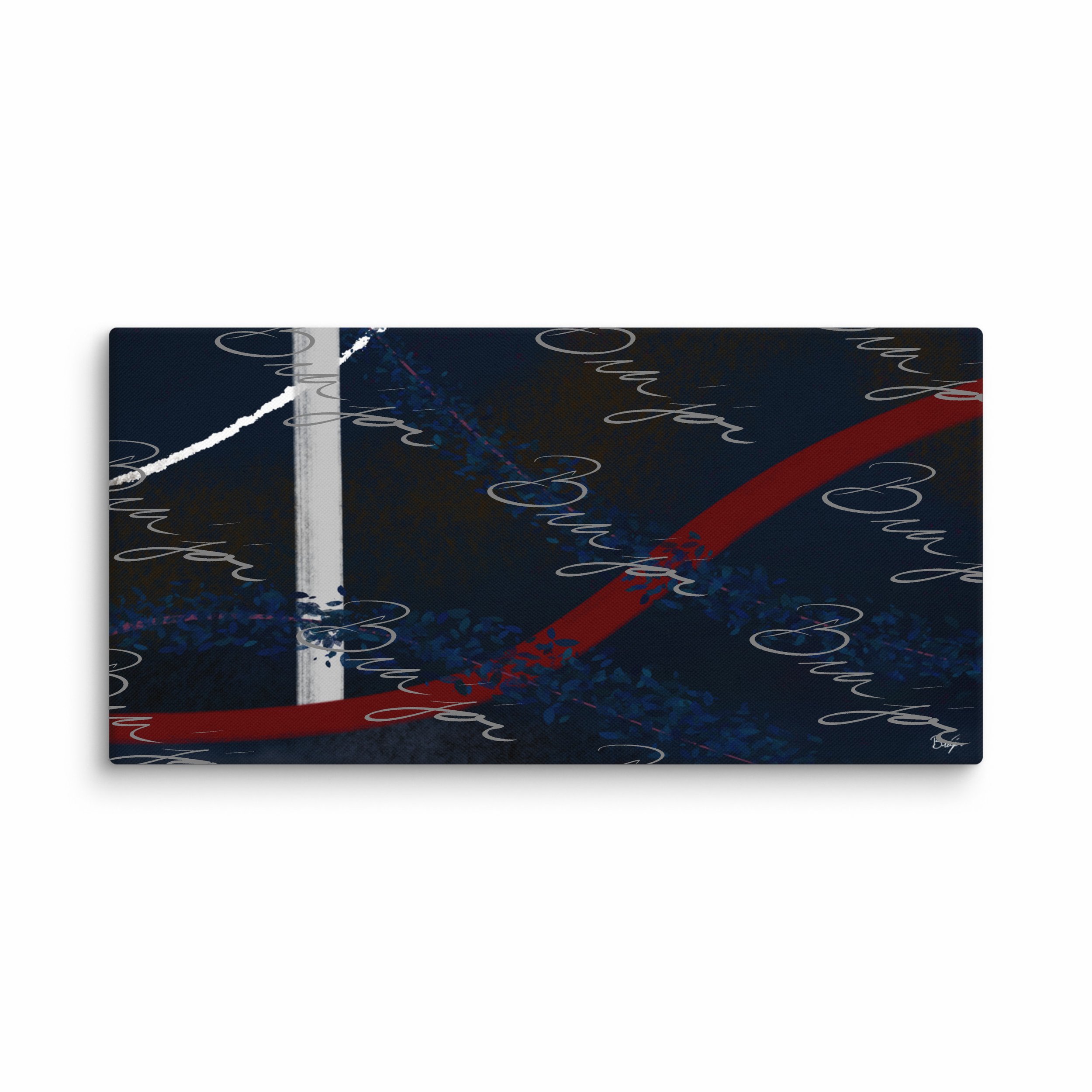 30x60 XL Canvas Abstract artwork titled Gloomy II designed by the digital abstract artist Bra'jor. Artwork includes the colors Blue, Red, White, Pink, and Black