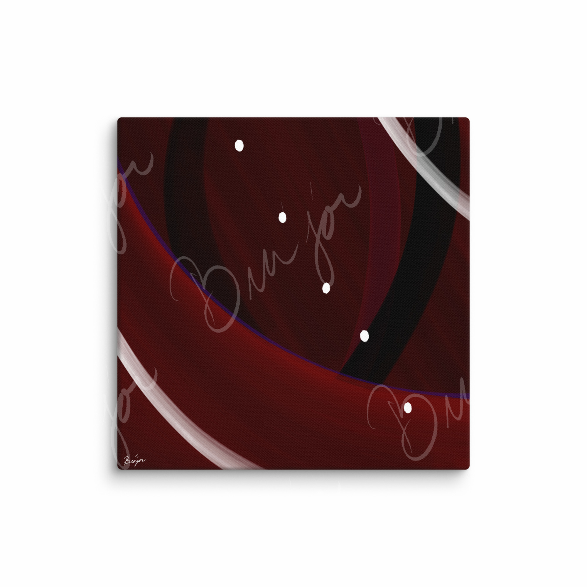 16x16 Canvas Abstract artwork titled Trail Back designed by the digital abstract artist Bra'jor. Artwork includes the colors Red, Black, Purple, and White