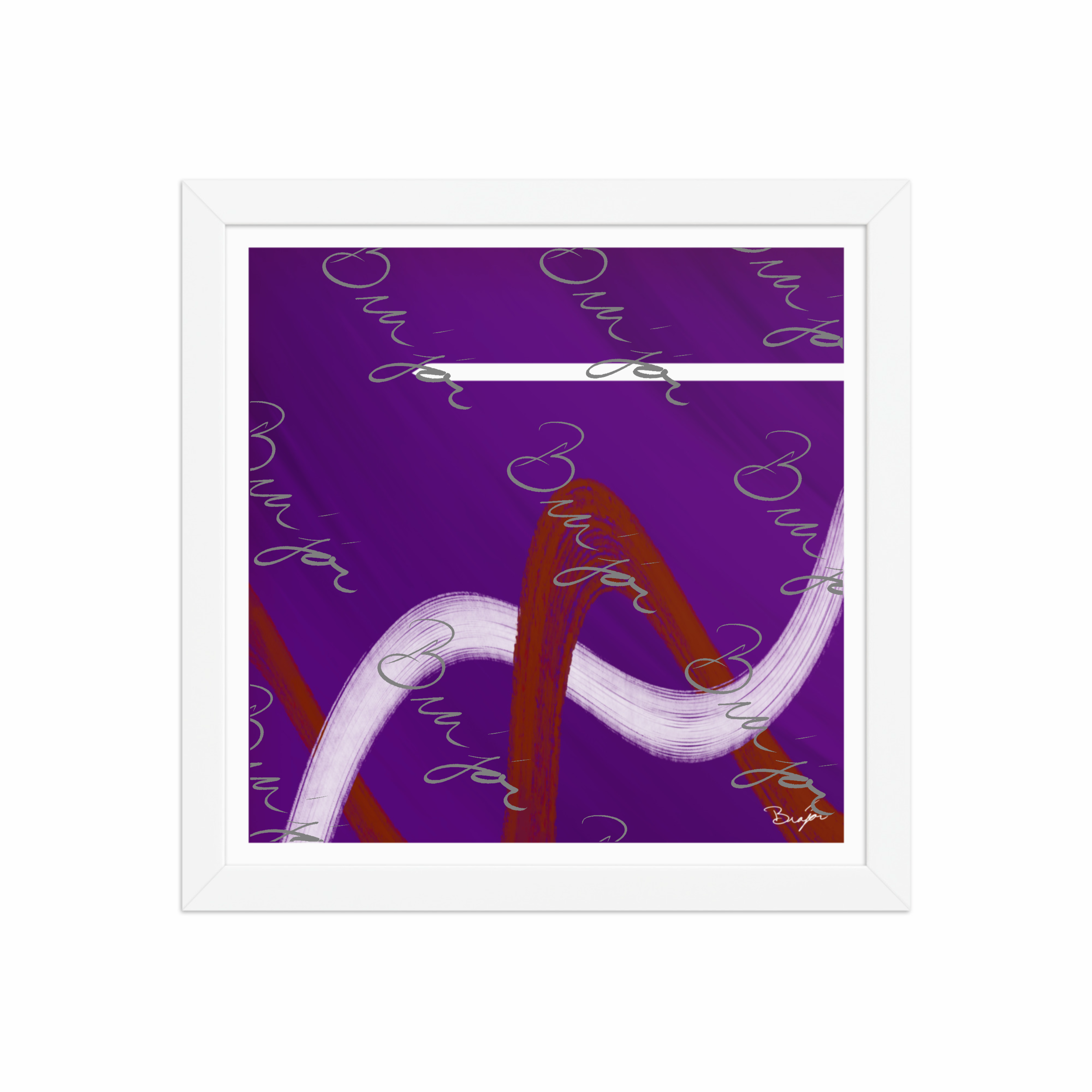 12x12 White Framed abstract artwork titled Quiet designed by the digital abstract artist Bra'jor. Artwork includes the colors Purple, Red, and White
