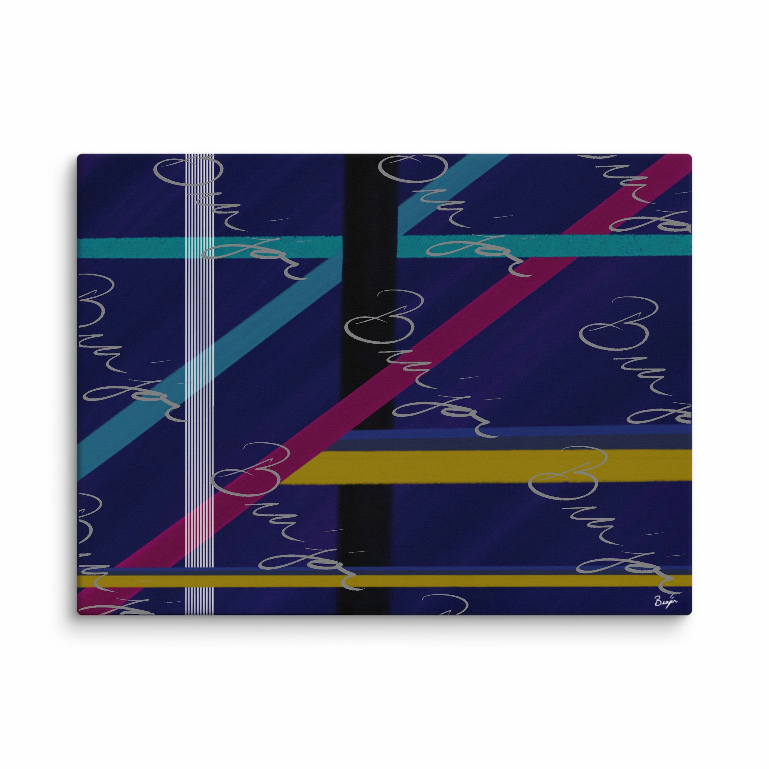 30x40 XL Canvas Abstract artwork titled Destinations designed by the digital abstract artist Bra'jor. Artwork includes the colors Black, Blue, Yellow, Pink, and White