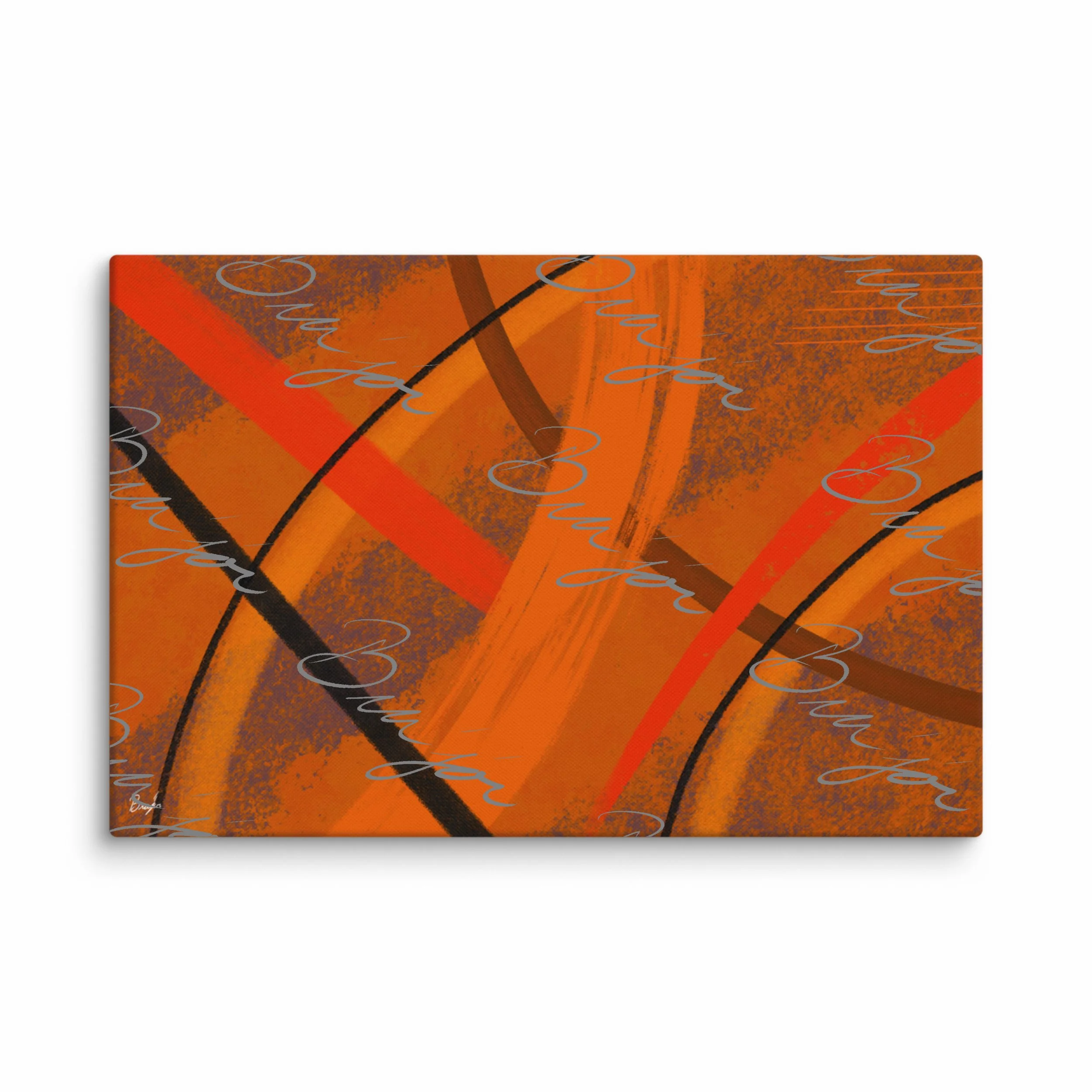 40x60 XL Canvas Abstract artwork titled Challenges designed by the digital abstract artist Bra'jor. Artwork includes the colors Orange, Brown, Blue, and Black