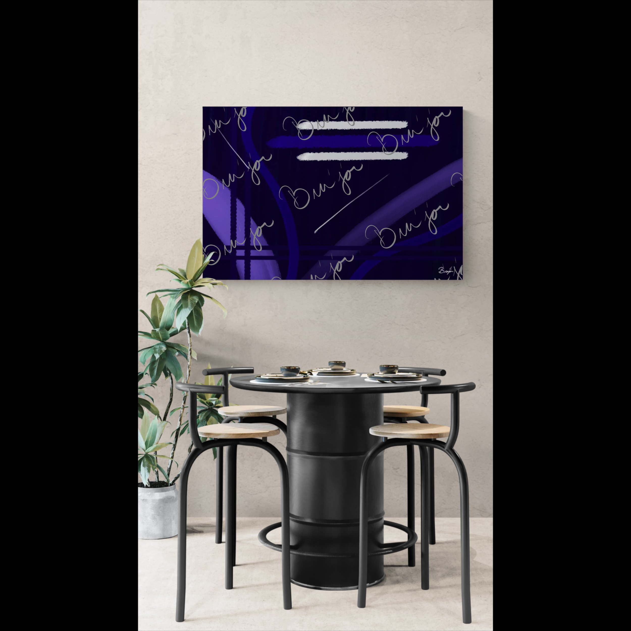 XL Canvas abstract artwork titled Beneath designed by the digital abstract artist Bra'jor. Artwork includes the colors Blue, White, Purple, and Navy