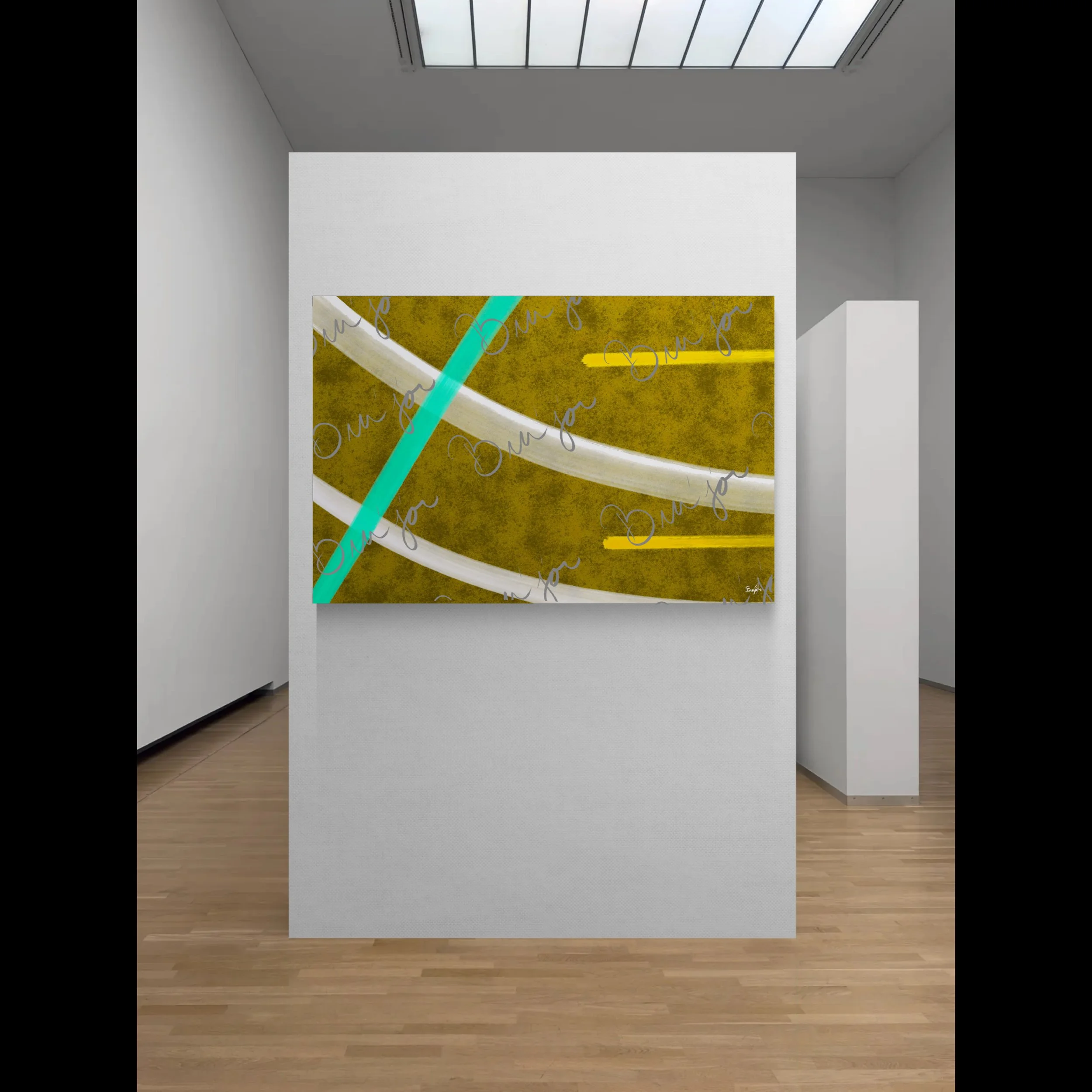 XL Canvas Abstract artwork titled Hushed designed by the digital abstract artist Bra'jor. Artwork includes the colors Orange, Yellow, White, and Blue