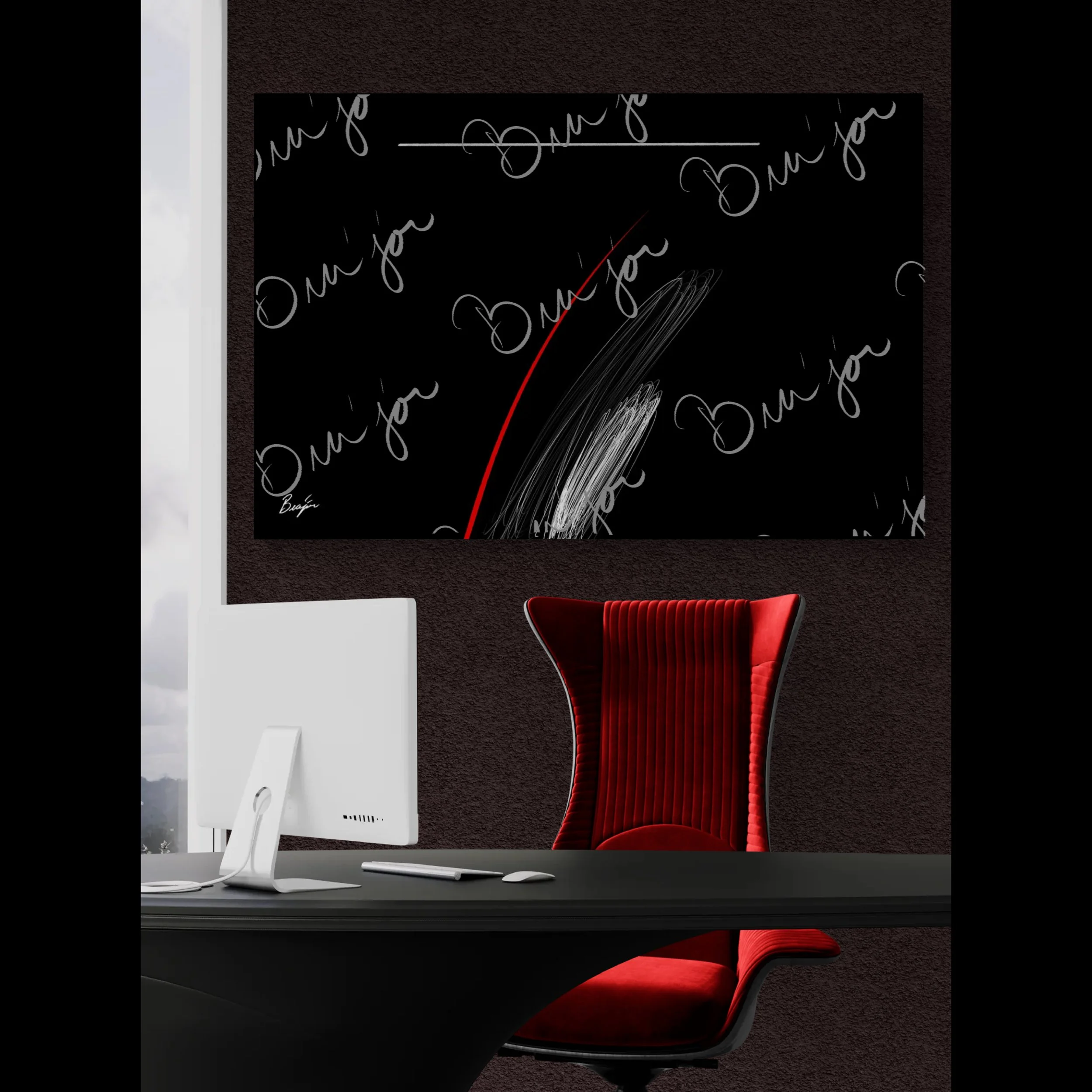 Self Titled XL Canvas Abstract artwork ‘Bra’jor’ designed by the digital abstract artist Bra'jor. Artwork includes the colors Black, Red, and White