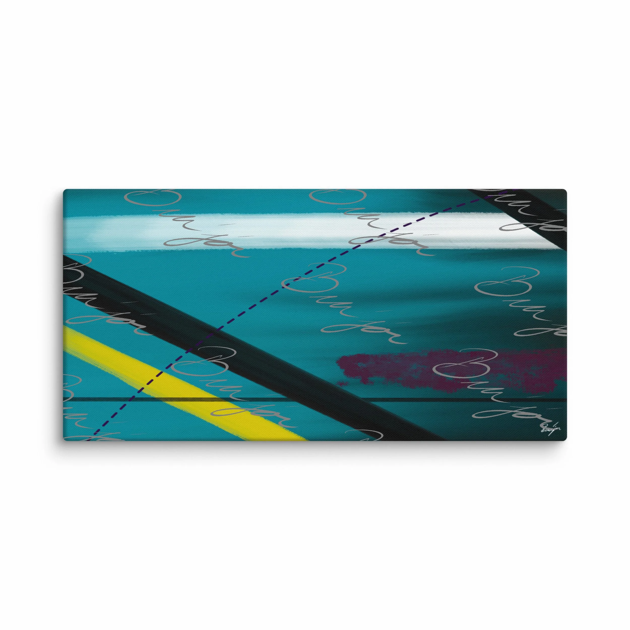 30x60 XL Canvas Abstract artwork titled First designed by the digital abstract artist Bra'jor. Artwork includes the colors Blue, Yellow, Black, Purple, and White