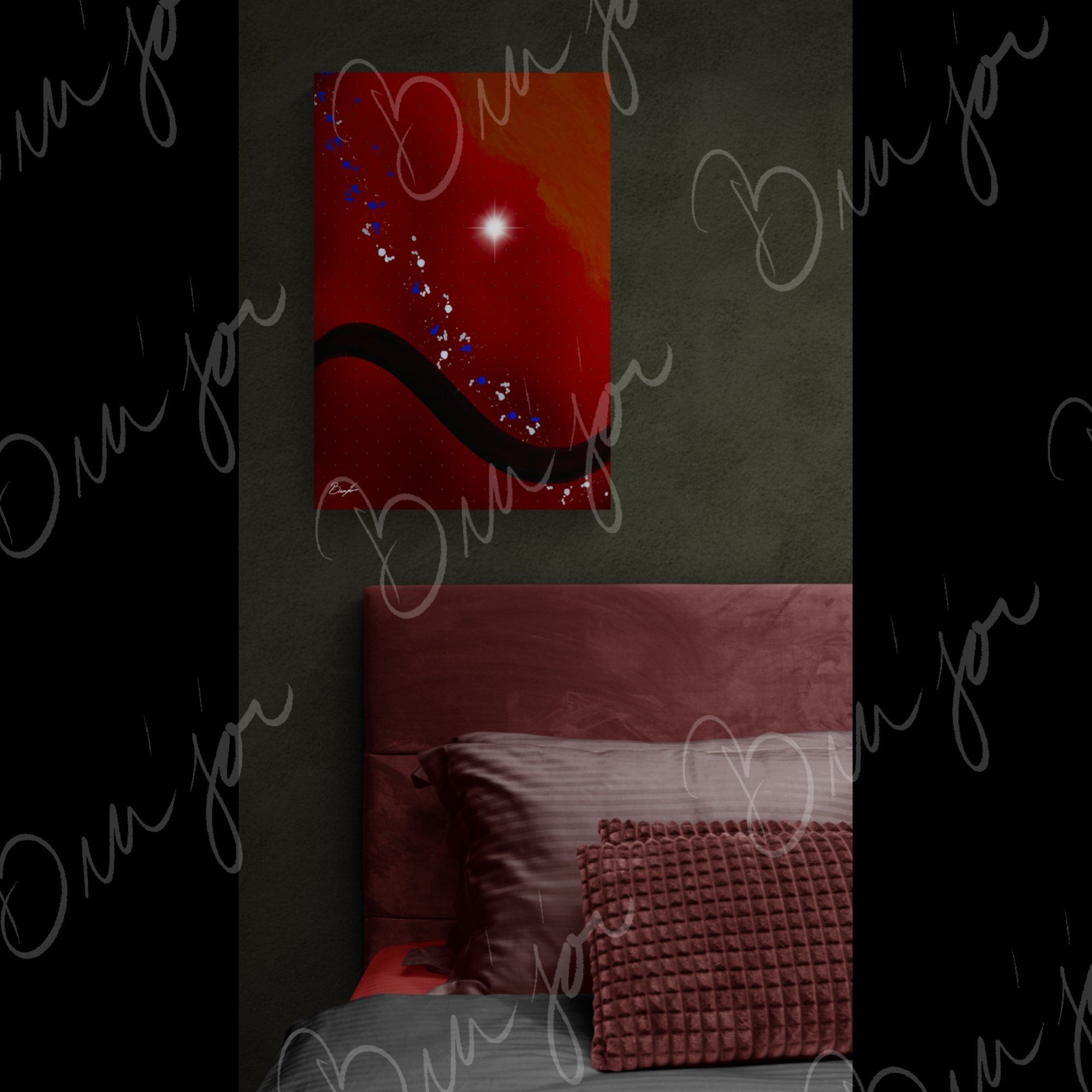 Canvas Abstract artwork titled Take Your Place designed by the digital abstract artist Bra'jor. Artwork includes the colors Red, Yellow, Orange, Black, Gray, and White