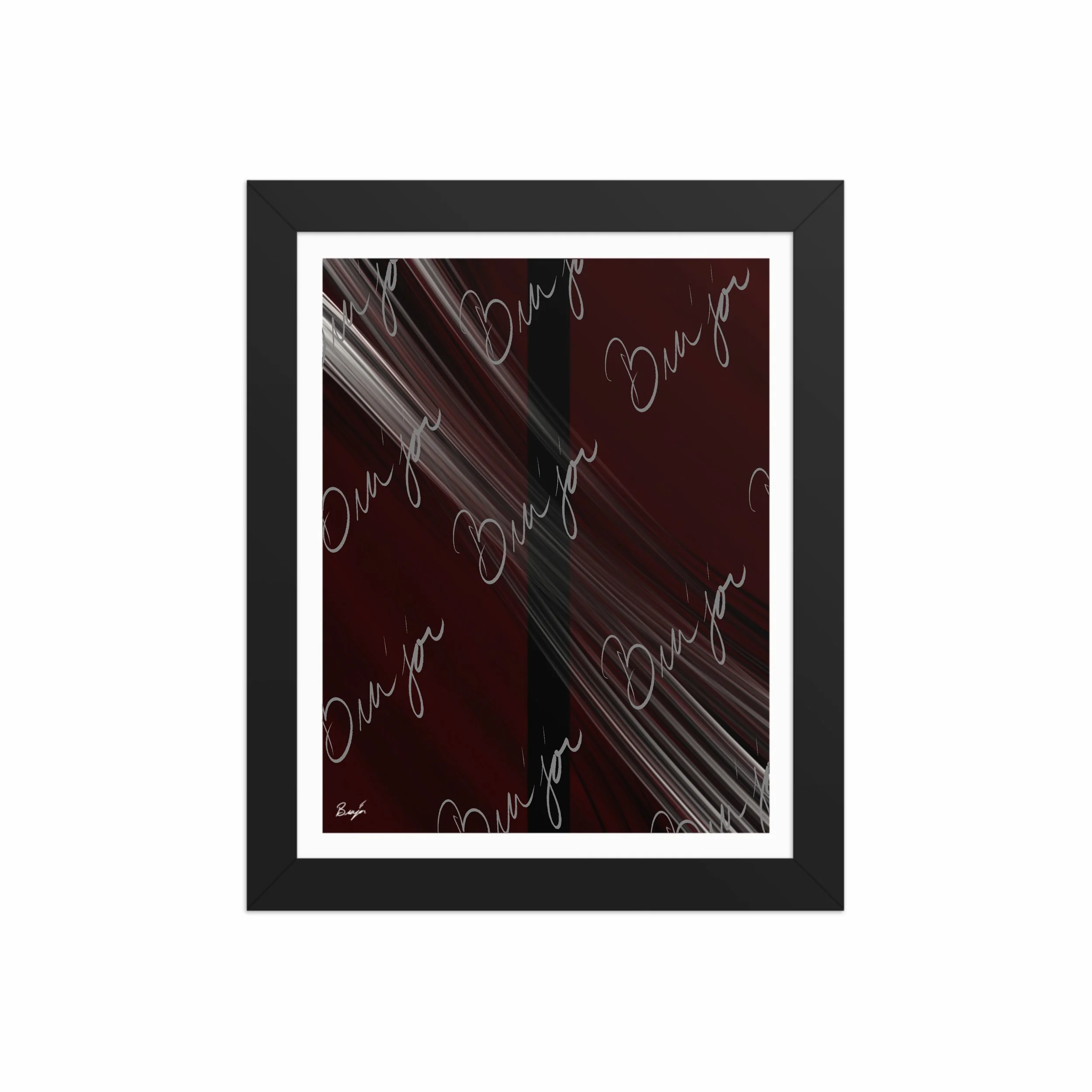 8x10 Black Framed abstract artwork titled Still Standing designed by the digital abstract artist Bra'jor. Artwork includes the colors Maroon, Red, Black, and White