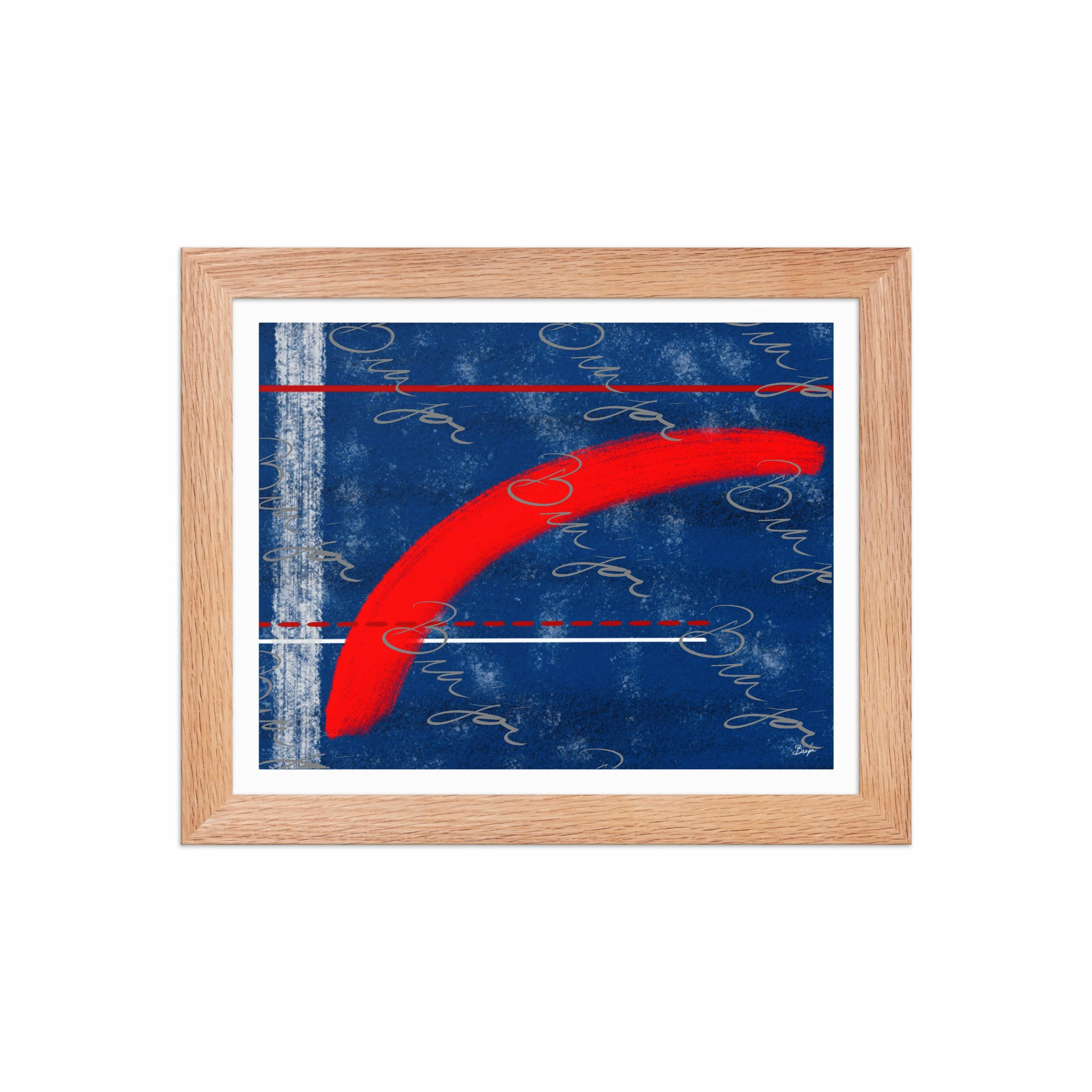 8x10 Red Oak Framed abstract artwork titled Be Bold designed by the digital abstract artist Bra'jor. Artwork includes the colors Blue, White, and Red