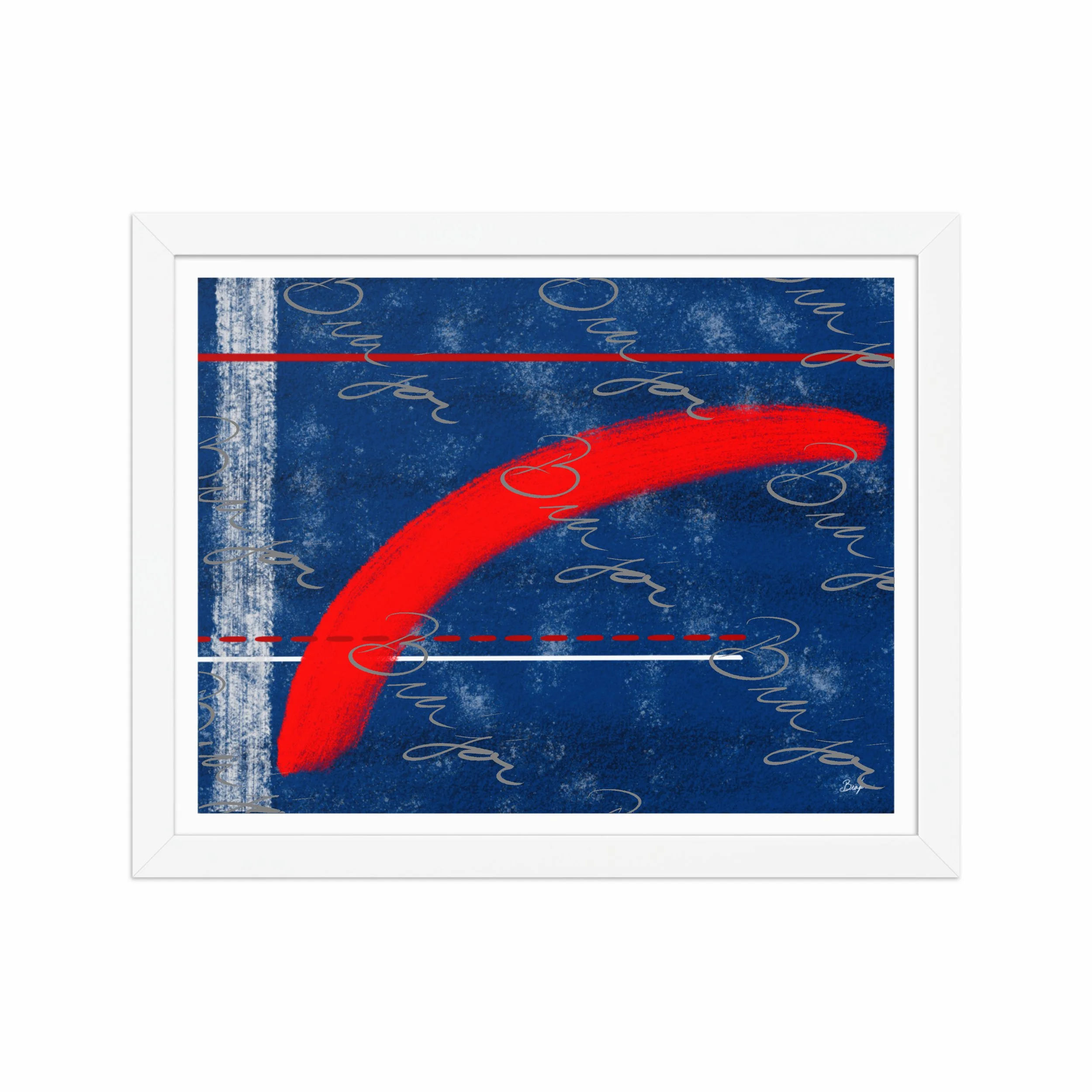 11x14 White Framed abstract artwork titled Be Bold designed by the digital abstract artist Bra'jor. Artwork includes the colors Blue, White, and Red