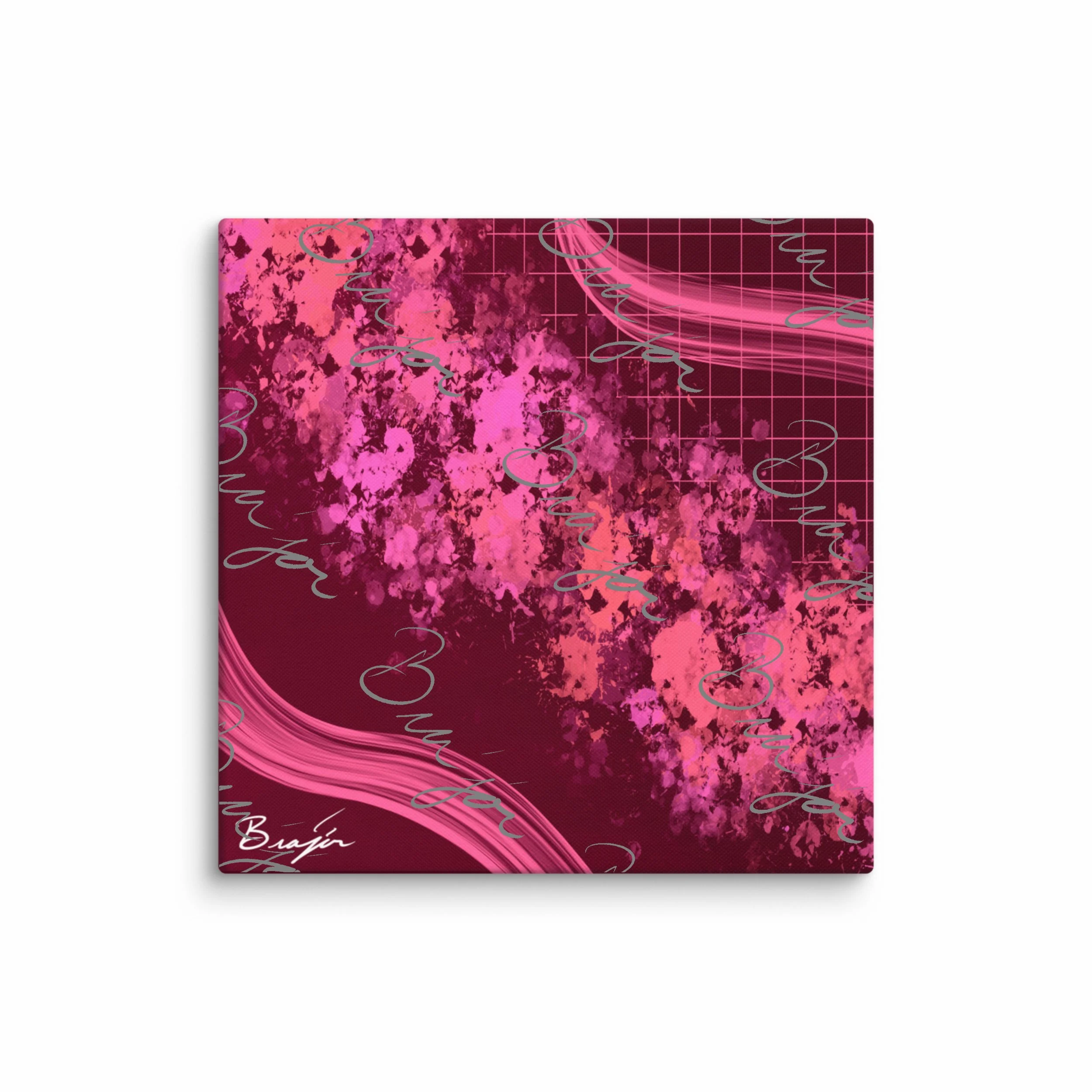 32x32 Abstract canvas artwork titled Soft designed by the digital abstract artist Bra'jor. Artwork includes the colors Purple, Pink, peach, and Orange