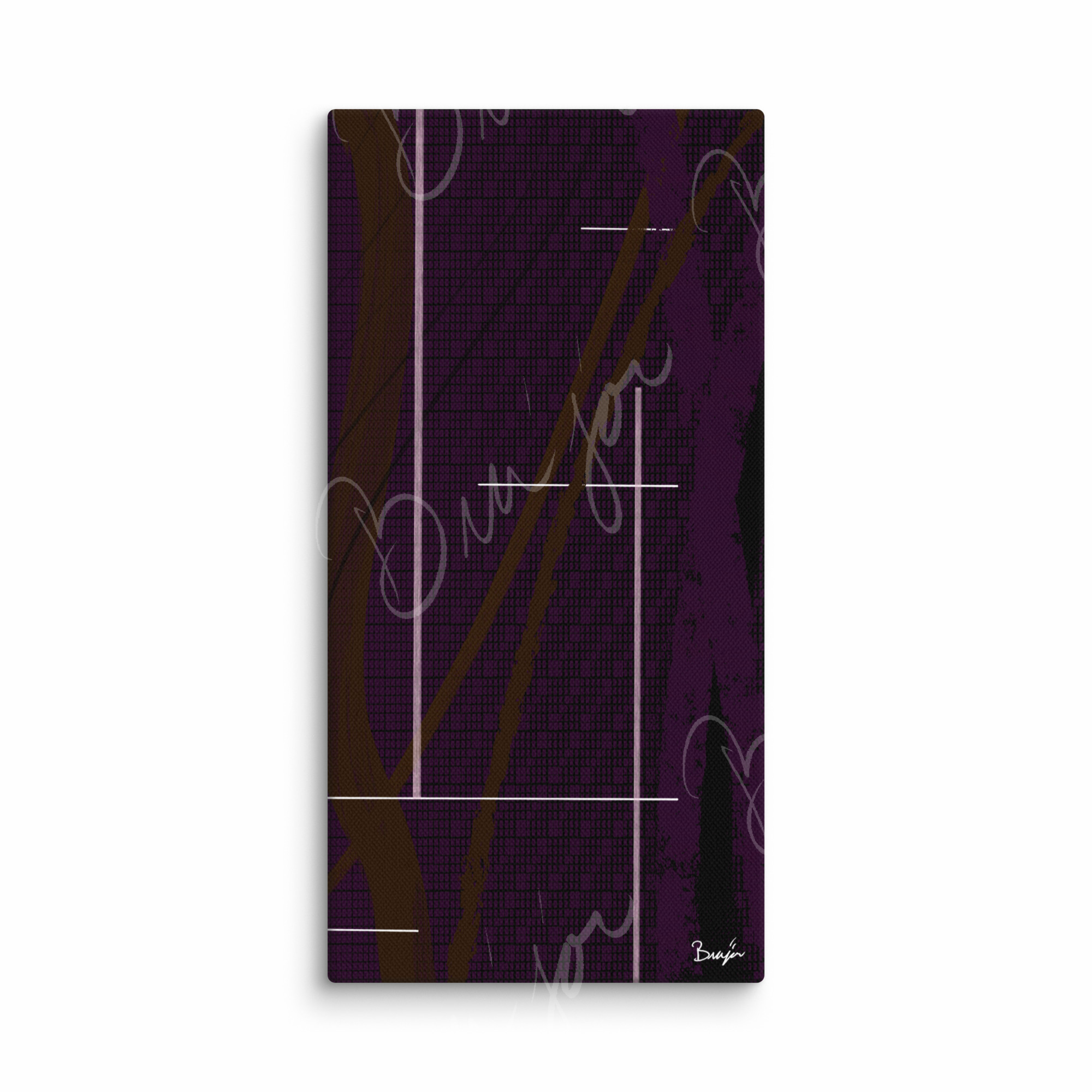 10x20 Canvas Abstract artwork titled Poised designed by the digital abstract artist Bra'jor. Artwork includes the colors Purple, Pink, Blue, and White