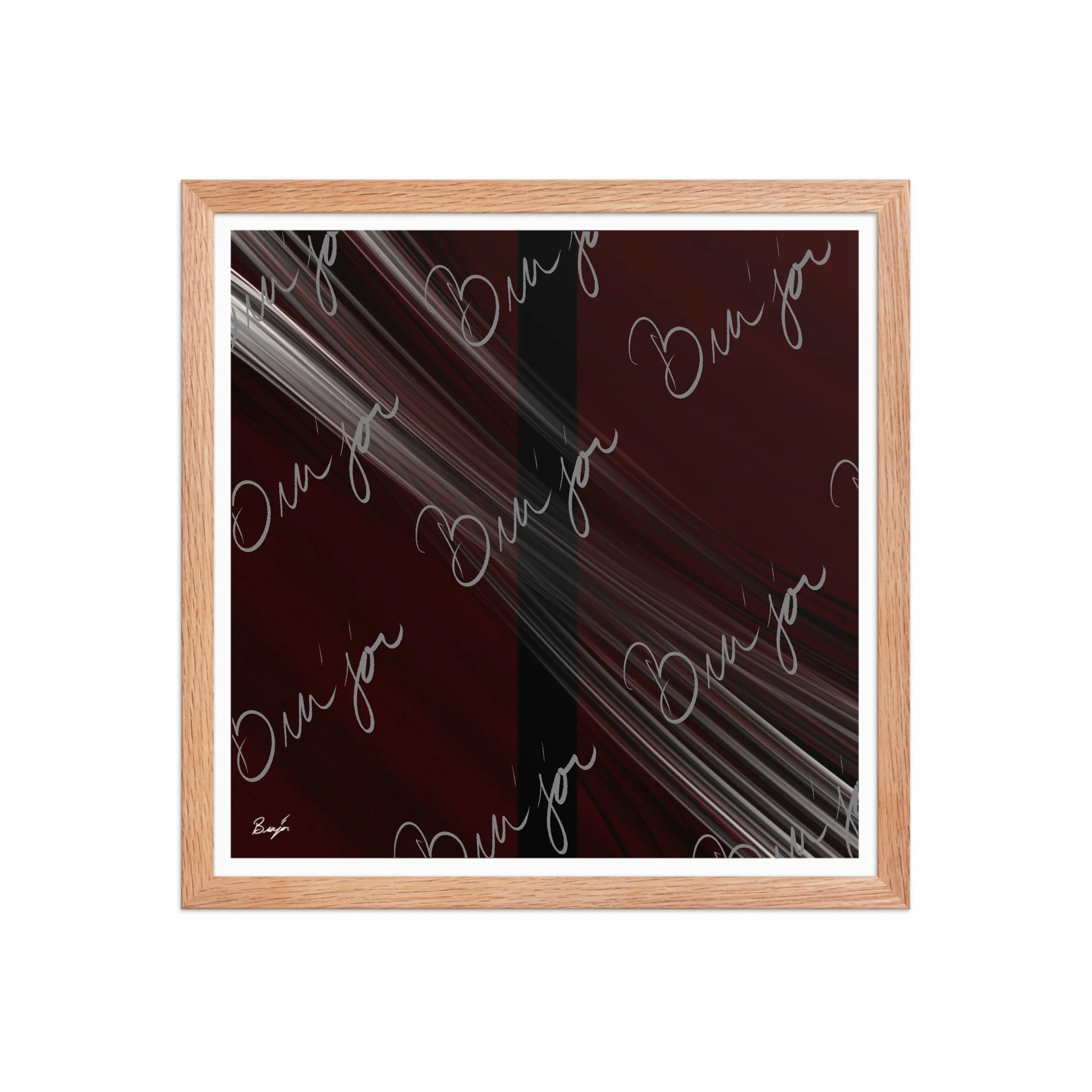 16x16 Red Oak Framed abstract artwork titled Still Standing designed by the digital abstract artist Bra'jor. Artwork includes the colors Maroon, Red, Black, and White