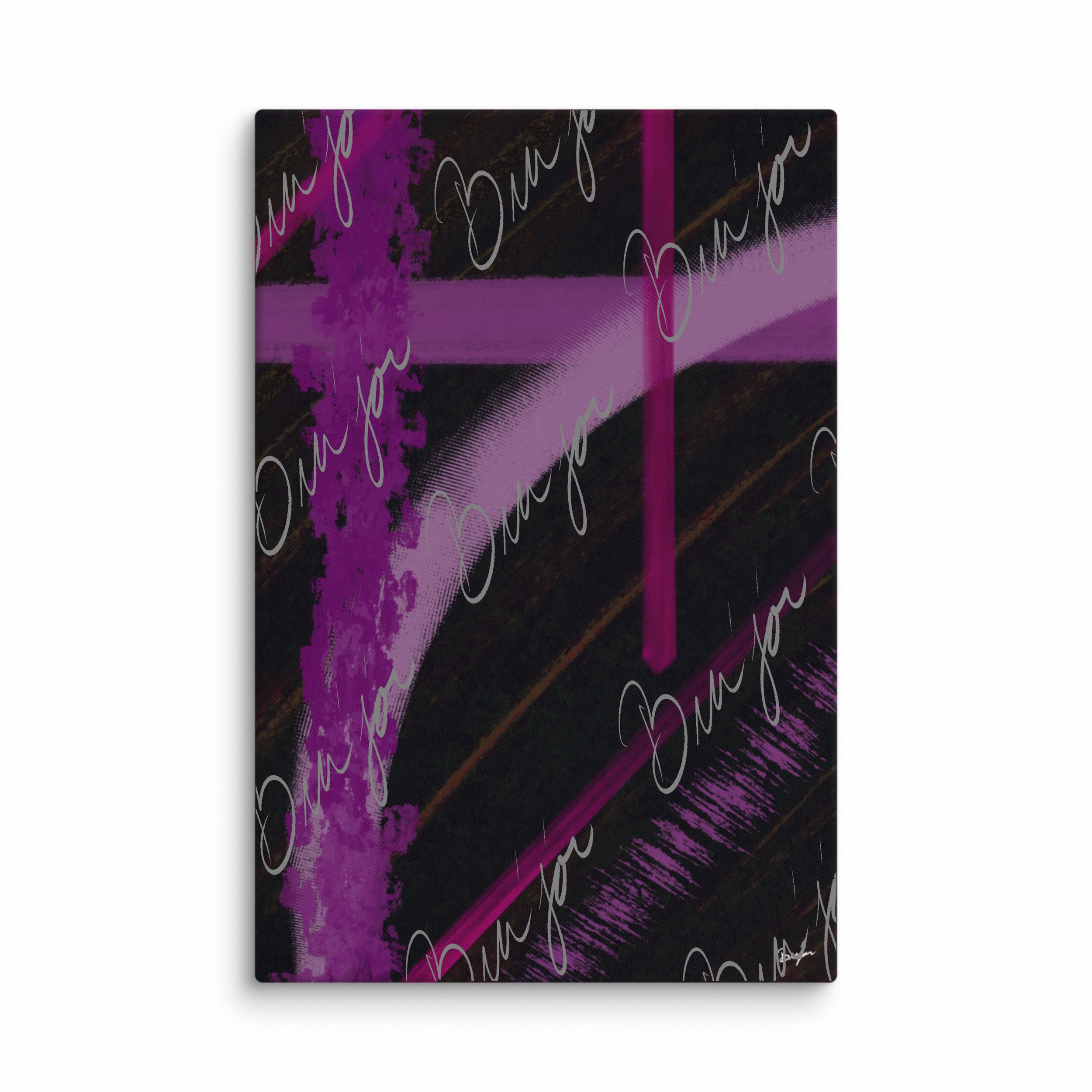 20x30 Abstract canvas artwork titled Be Soft designed by the digital abstract artist Bra'jor. Artwork includes the colors Purple, Lavender, Pink, Orange, and Black