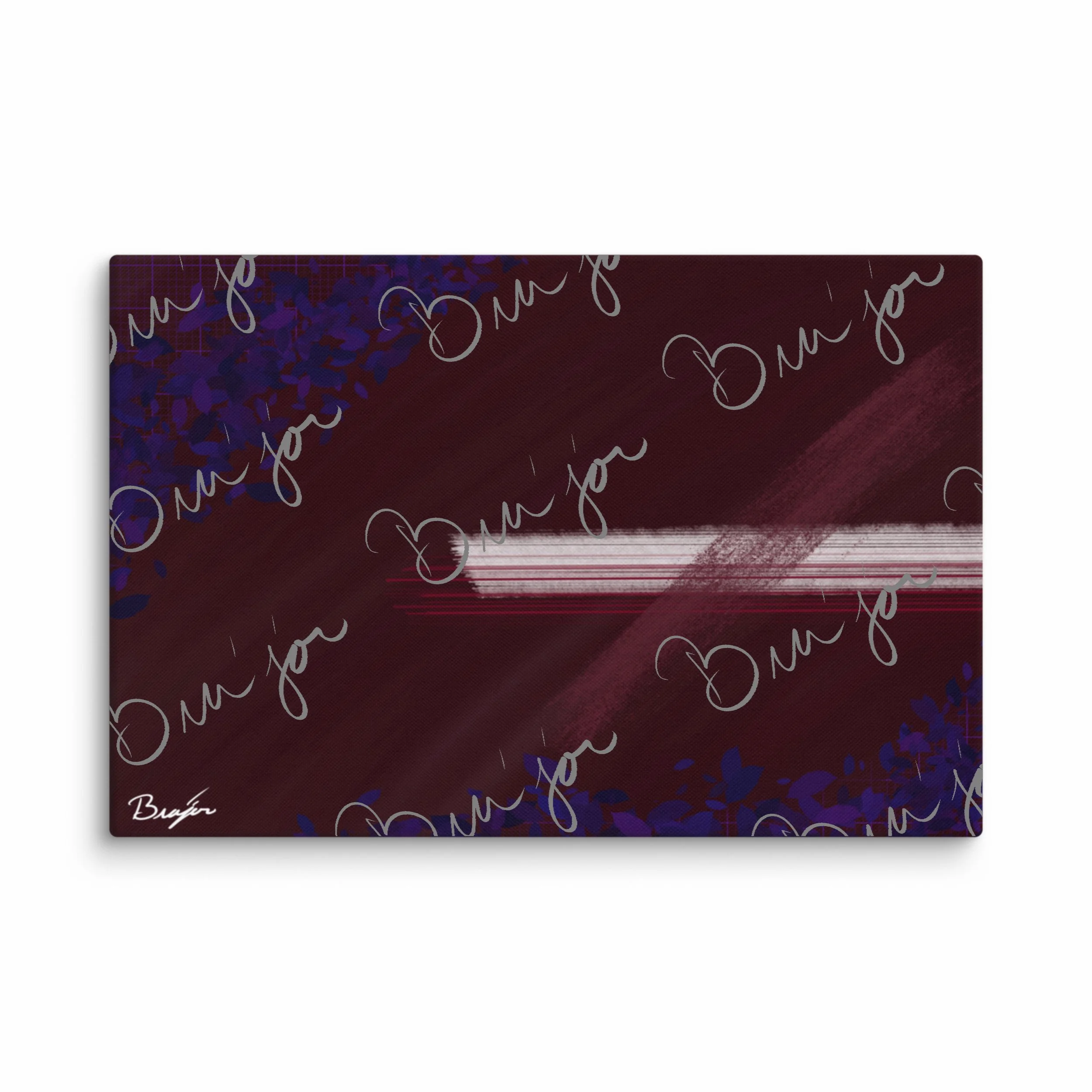 20x30 Abstract canvas artwork titled Guarded designed by the digital abstract artist Bra'jor. Artwork includes the colors Maroon, Black, Blue, and White