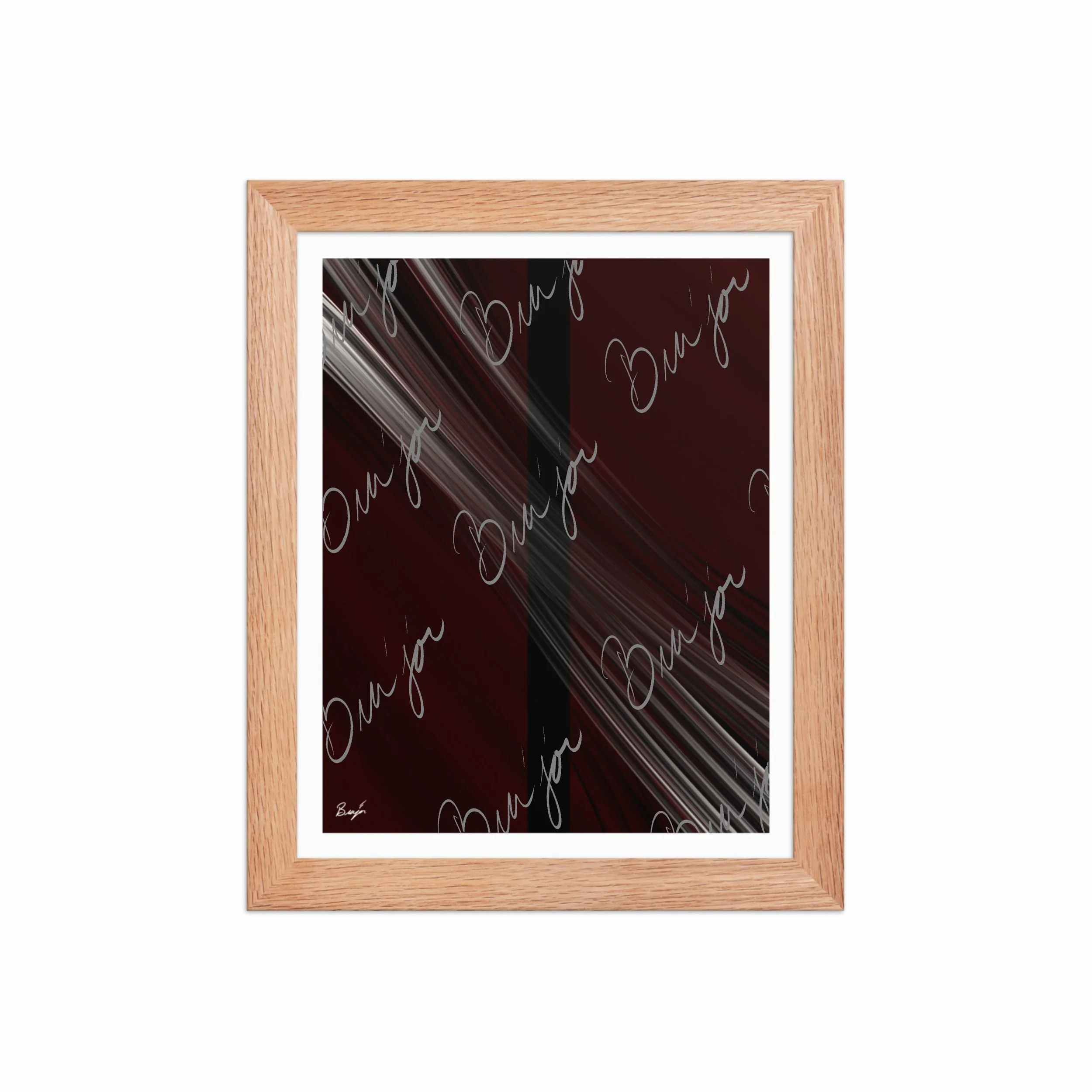 8x10 Red Oak Framed abstract artwork titled Still Standing designed by the digital abstract artist Bra'jor. Artwork includes the colors Maroon, Red, Black, and White