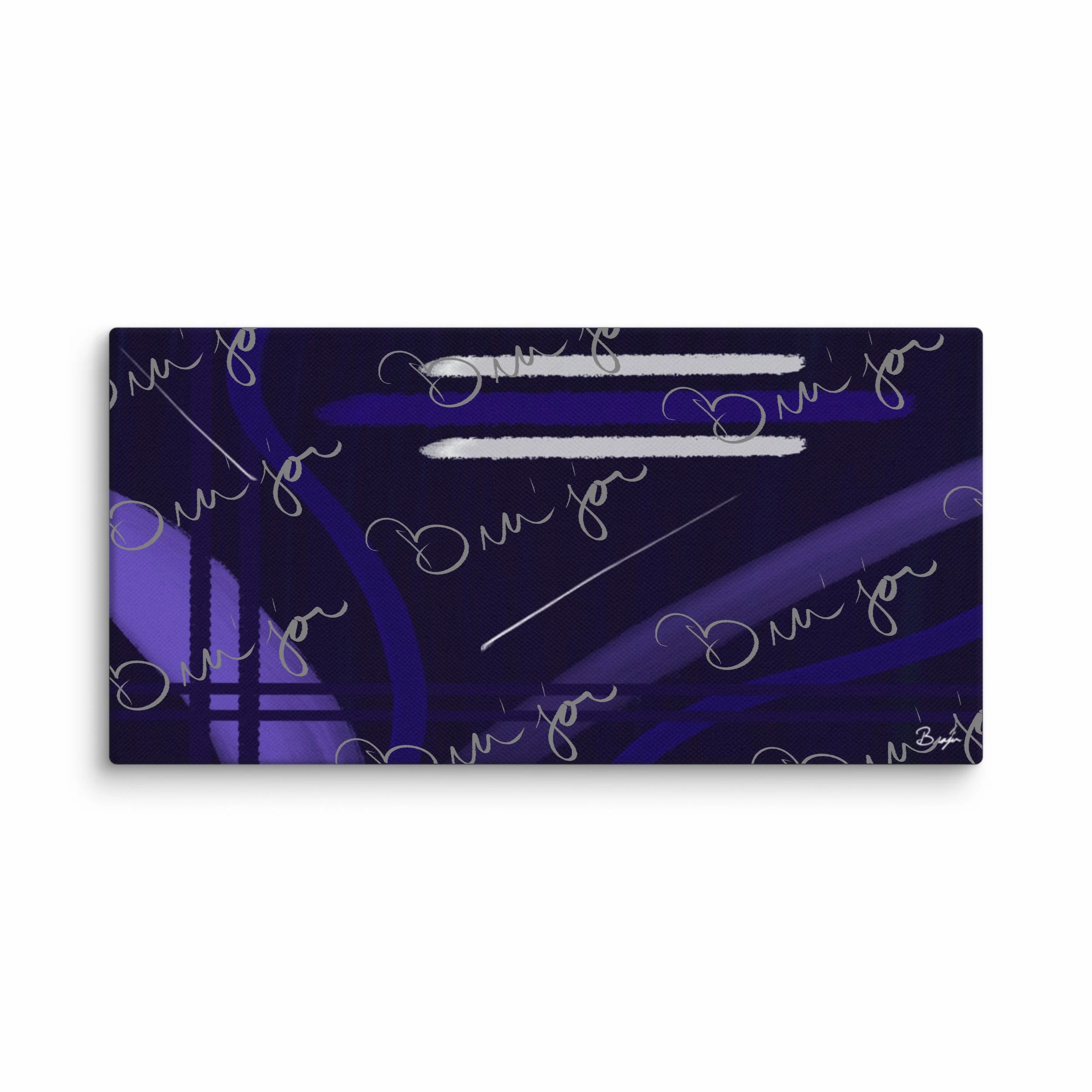 10x20 Canvas Abstract artwork titled Beneath designed by the digital abstract artist Bra'jor. Artwork includes the colors Blue, White, Purple, and Navy