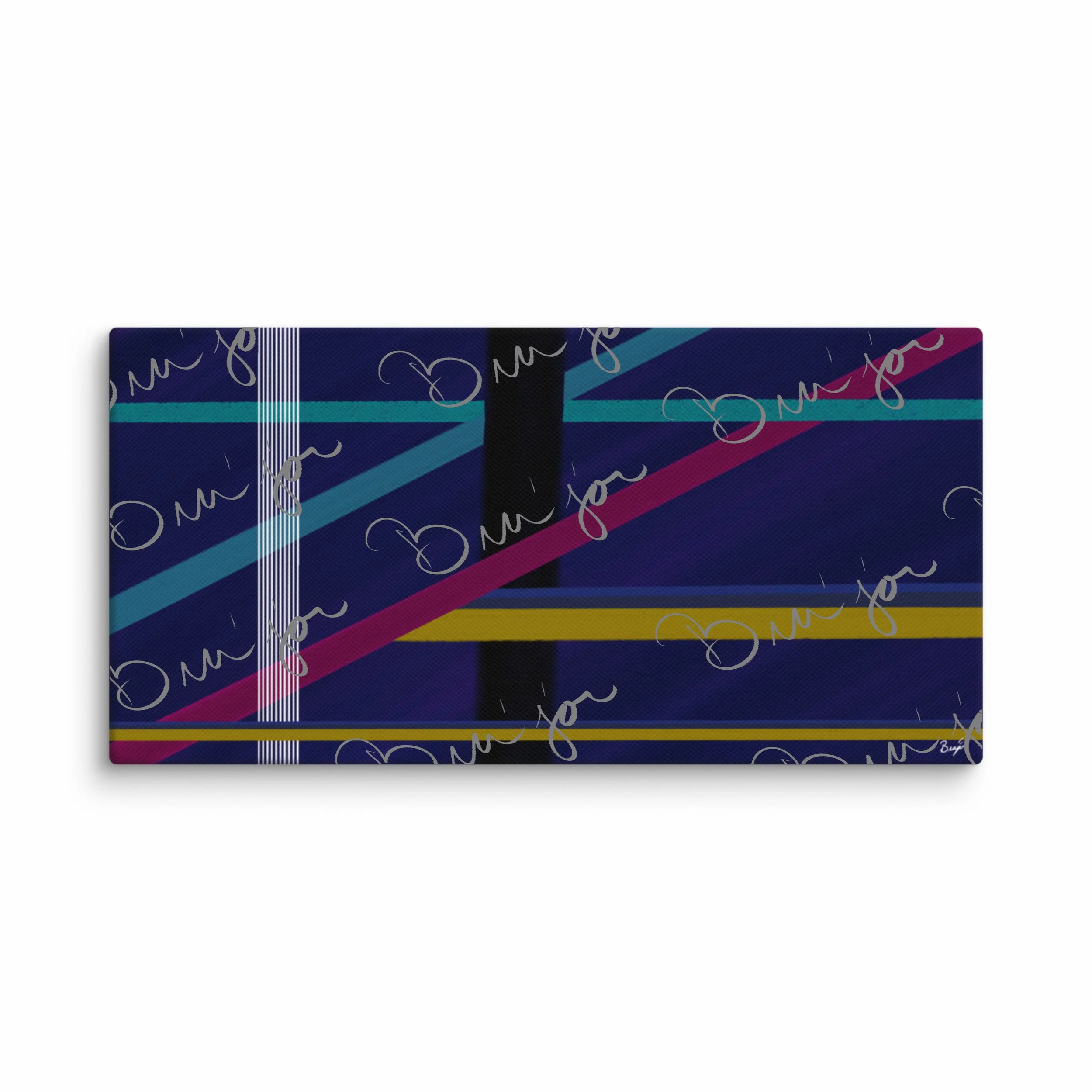 10x20 Canvas Abstract artwork titled Destinations designed by the digital abstract artist Bra'jor. Artwork includes the colors Black, Blue, Yellow, Pink, and White