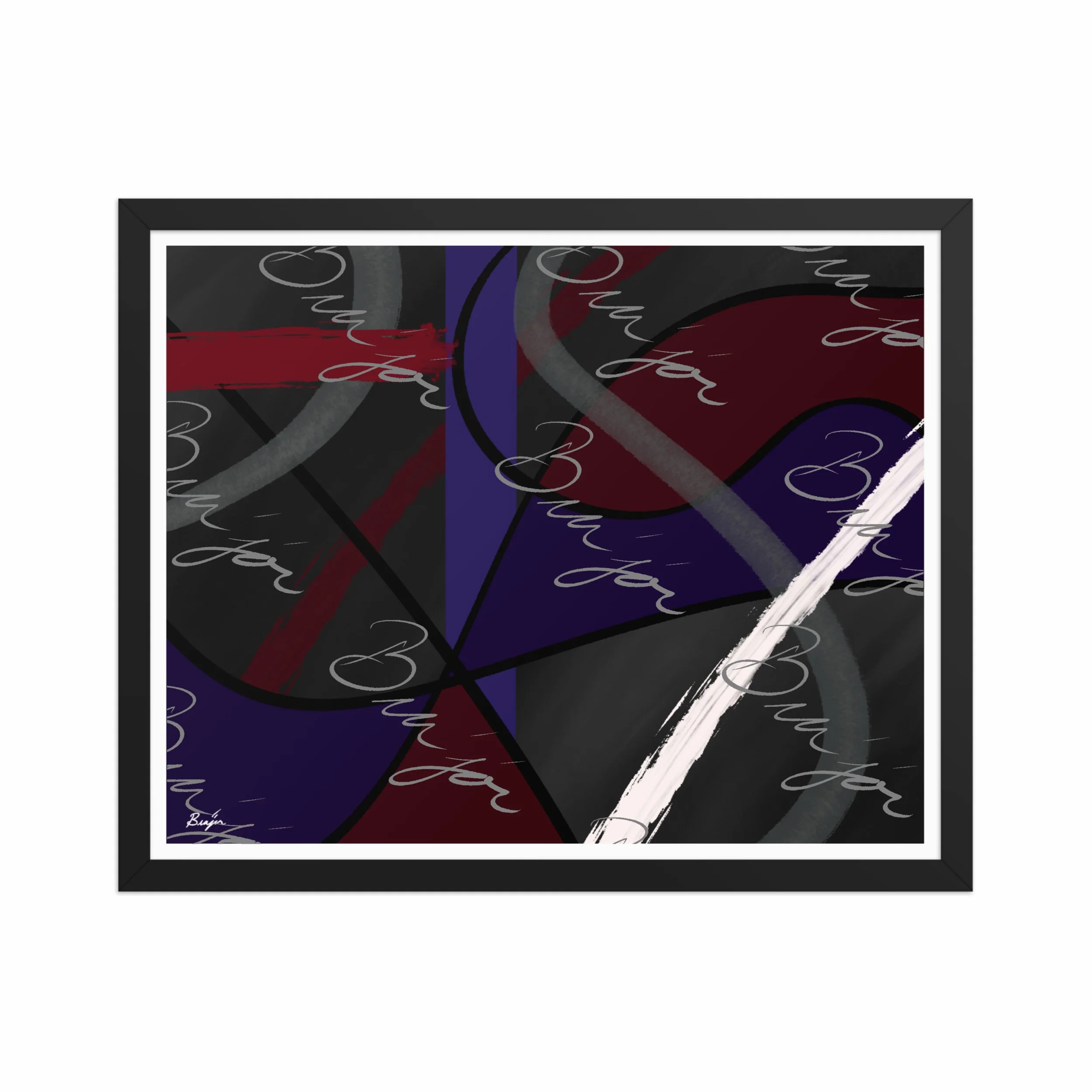 16x20 Black Framed Abstract artwork titled Different designed by the digital abstract artist Bra'jor. Artwork includes the colors Purple, Blue, Red, Gray, and Black