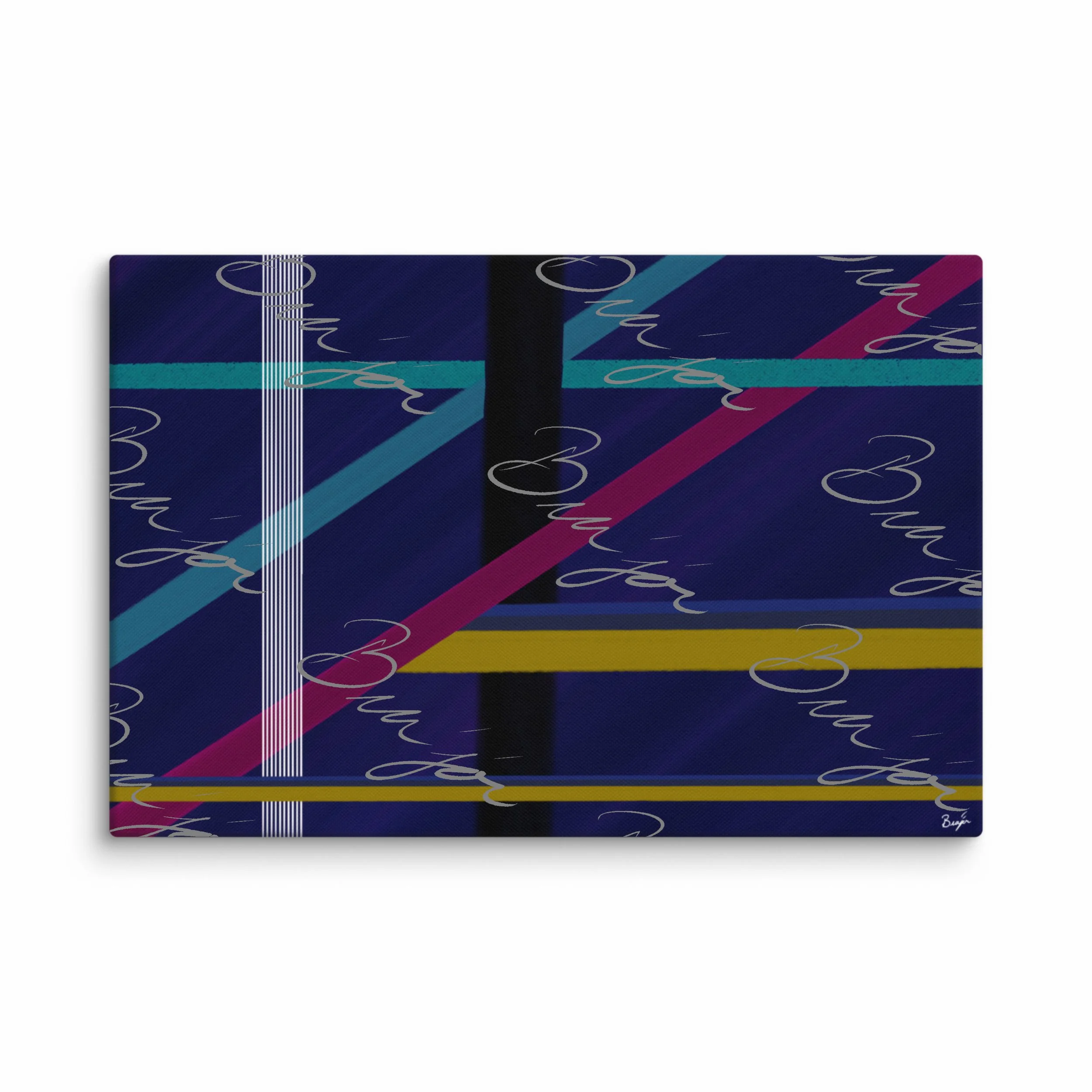 40x60 XL Canvas Abstract artwork titled Destinations designed by the digital abstract artist Bra'jor. Artwork includes the colors Black, Blue, Yellow, Pink, and White