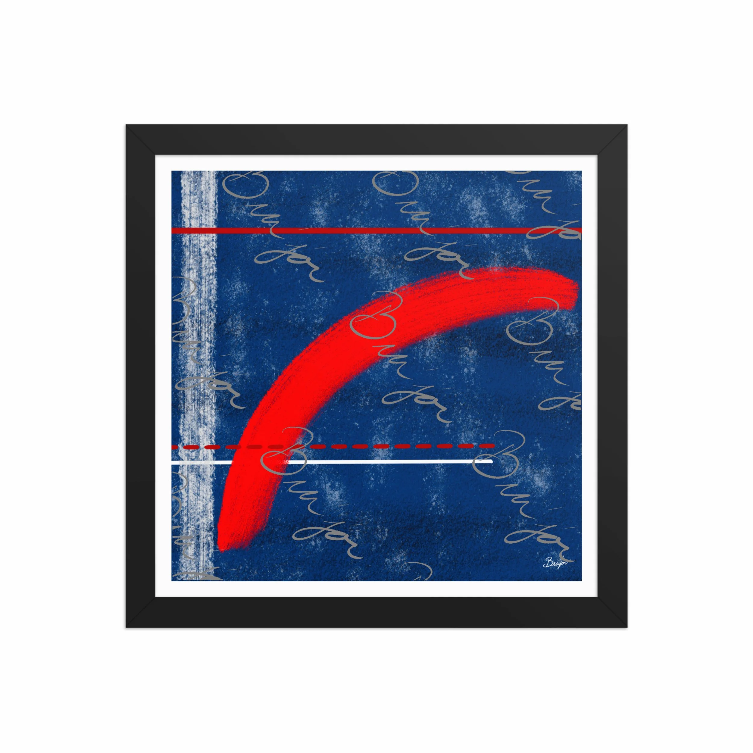 12x12 Black Framed abstract artwork titled Be Bold designed by the digital abstract artist Bra'jor. Artwork includes the colors Blue, White, and Red