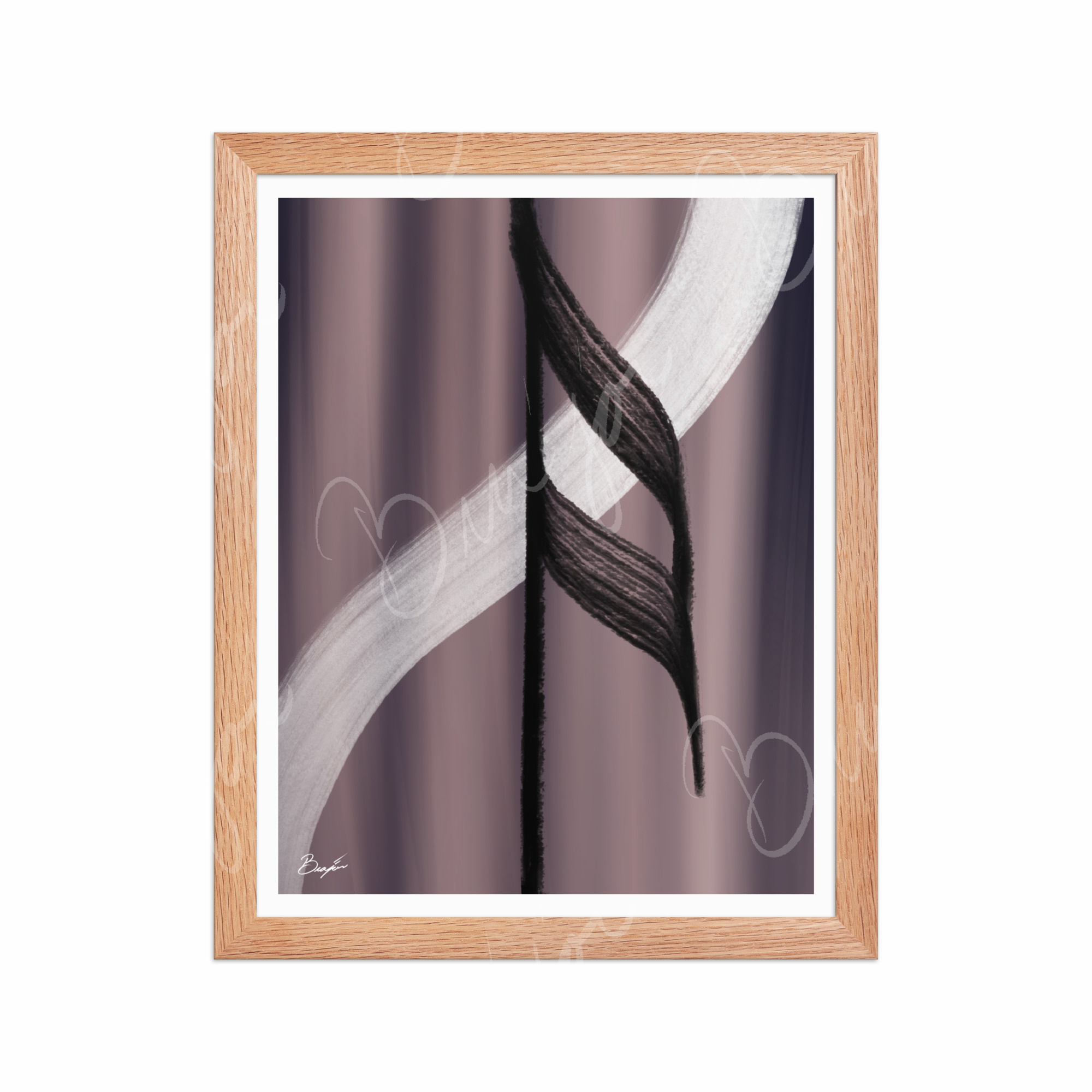11x14 Red Oak Framed Abstract artwork titled A Beat designed by the digital abstract artist Bra'jor. Artwork includes the colors Black, White, Gray, violet, and Mauve
