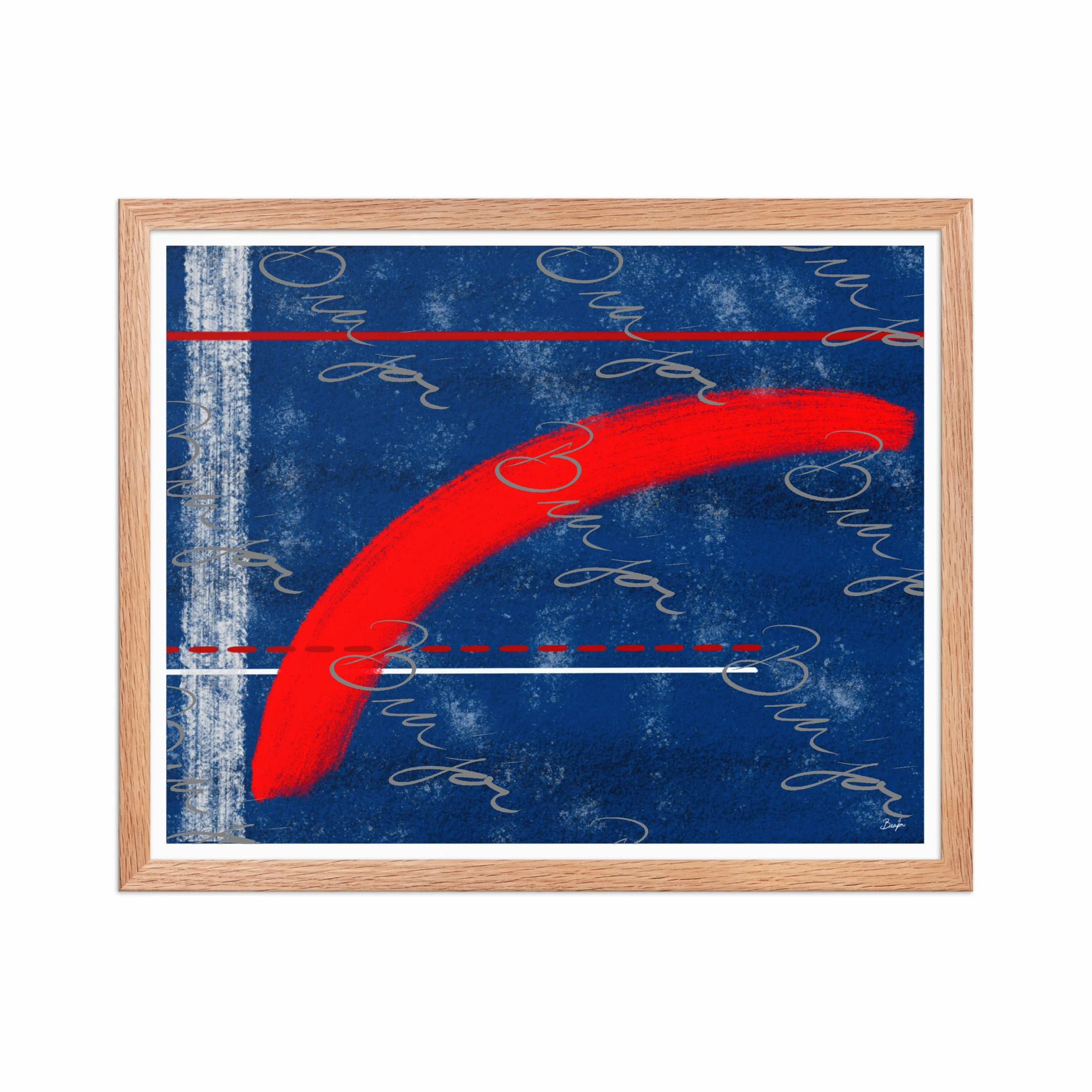 16x20 Red Oak Framed abstract artwork titled Be Bold designed by the digital abstract artist Bra'jor. Artwork includes the colors Blue, White, and Red