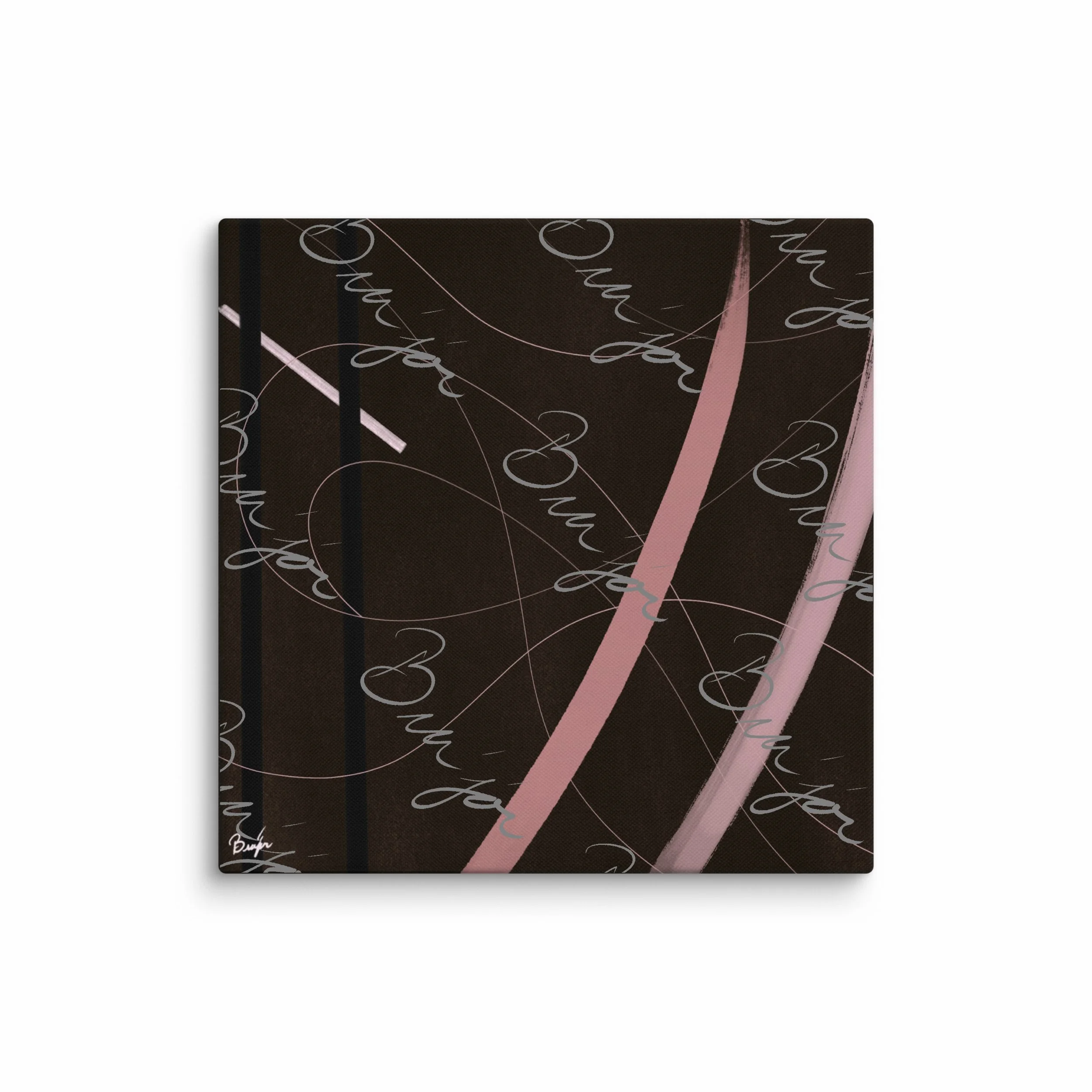 37x37 XL Canvas abstract artwork titled Beholder designed by the digital abstract artist Bra'jor. Artwork includes the colors Brown, Pink, Black, and White