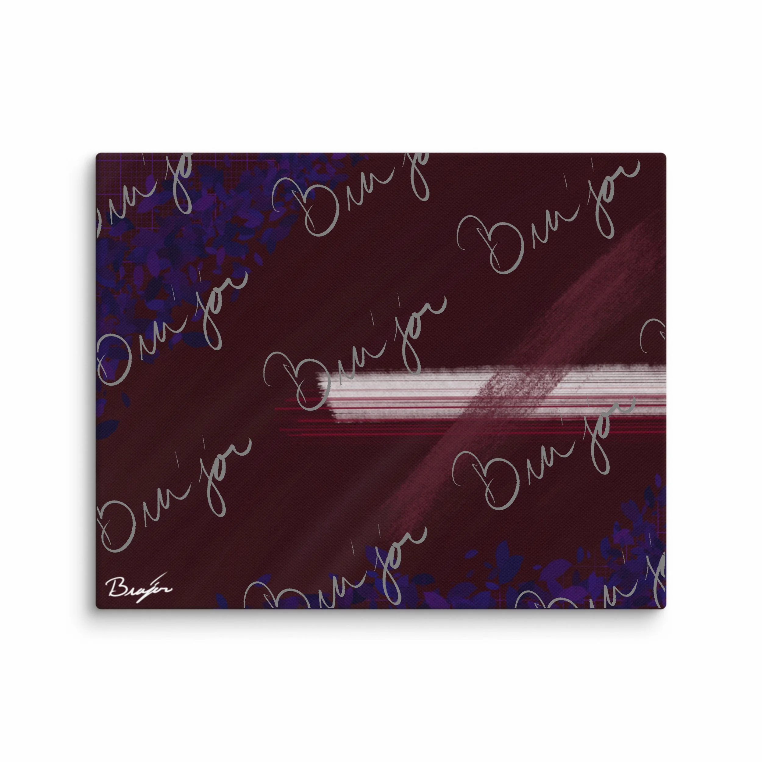 8x10 Abstract canvas artwork titled Guarded designed by the digital abstract artist Bra'jor. Artwork includes the colors Maroon, Black, Blue, and White