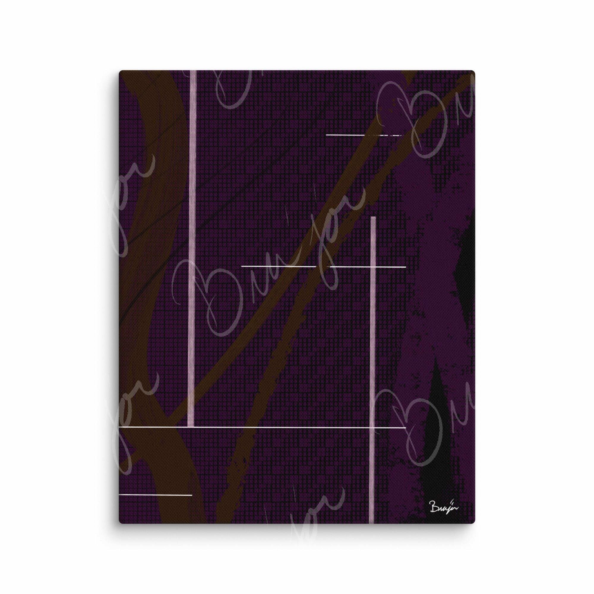 11x14 Canvas Abstract artwork titled Poised designed by the digital abstract artist Bra'jor. Artwork includes the colors Purple, Pink, Blue, and White